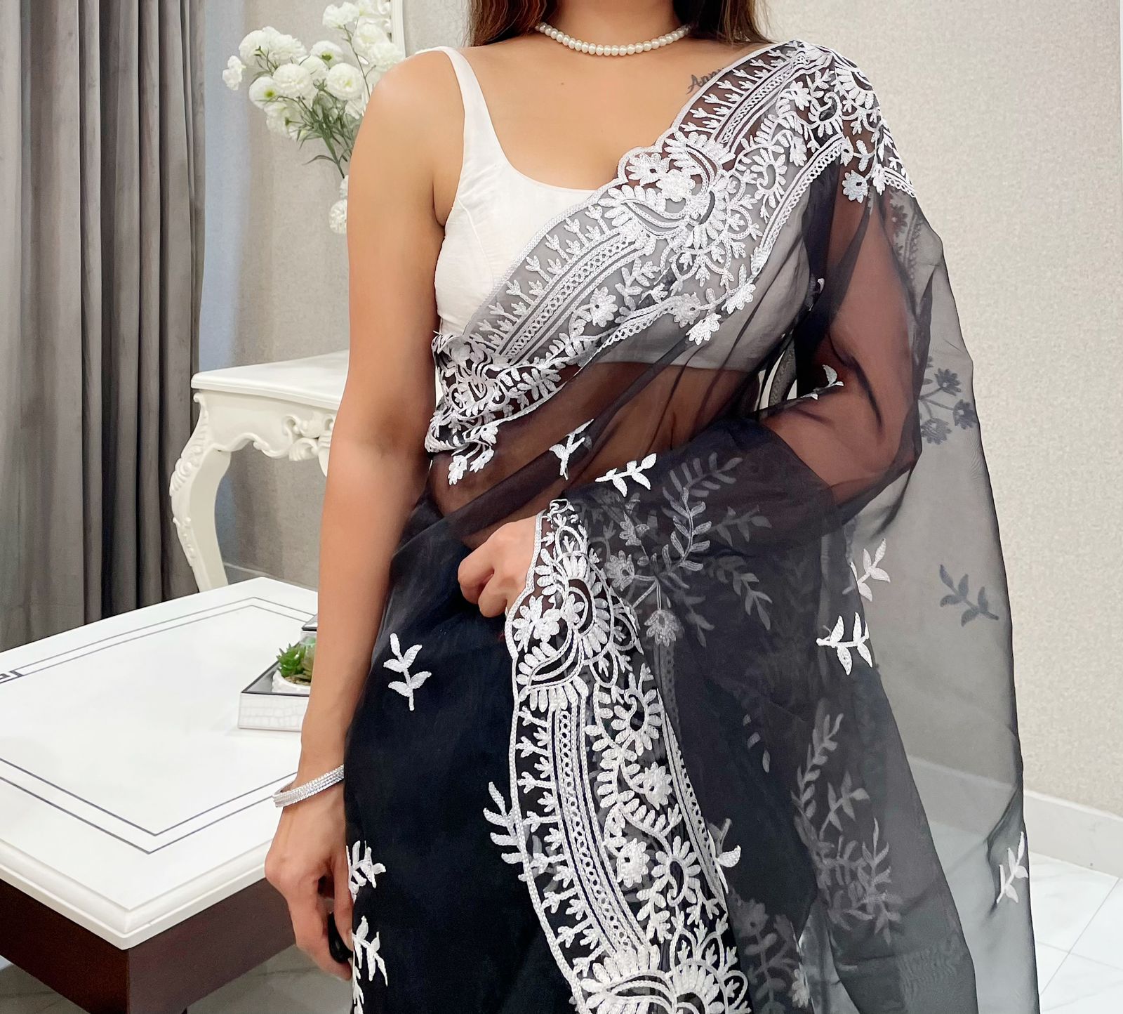 ChicCholi Hand Emrodiery Organza Saree