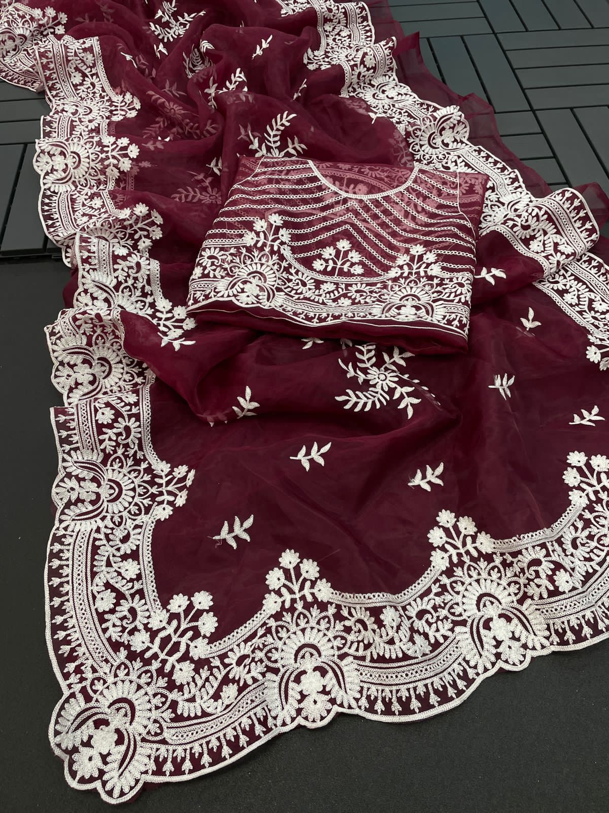 ChicCholi Hand Emrodiery Organza Saree