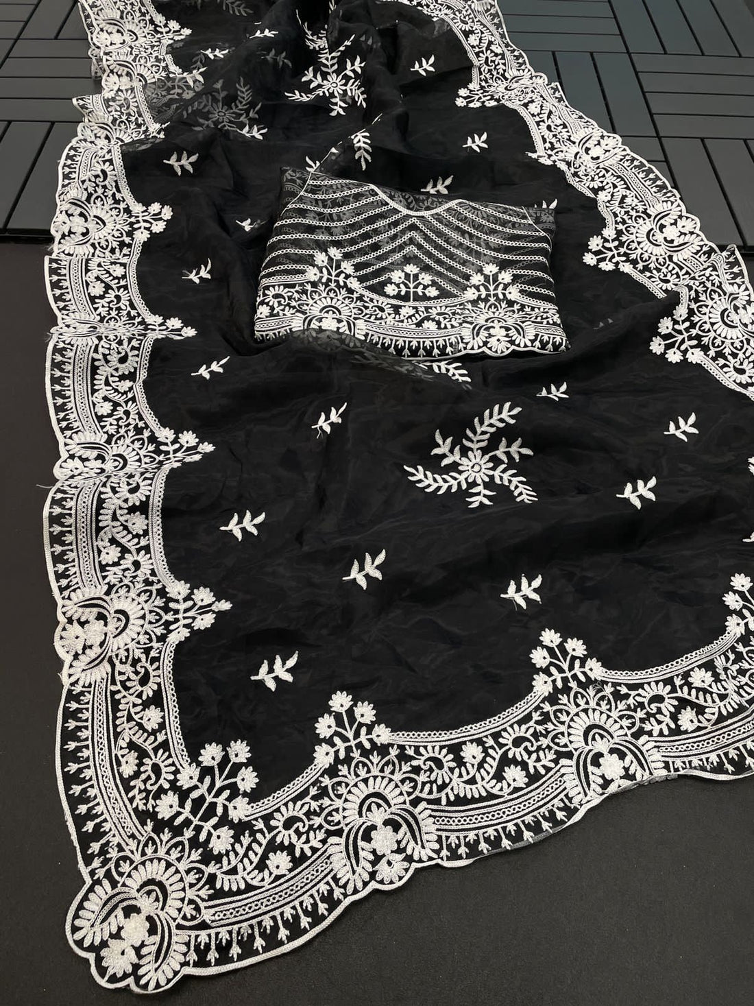 ChicCholi Hand Emrodiery Organza Saree