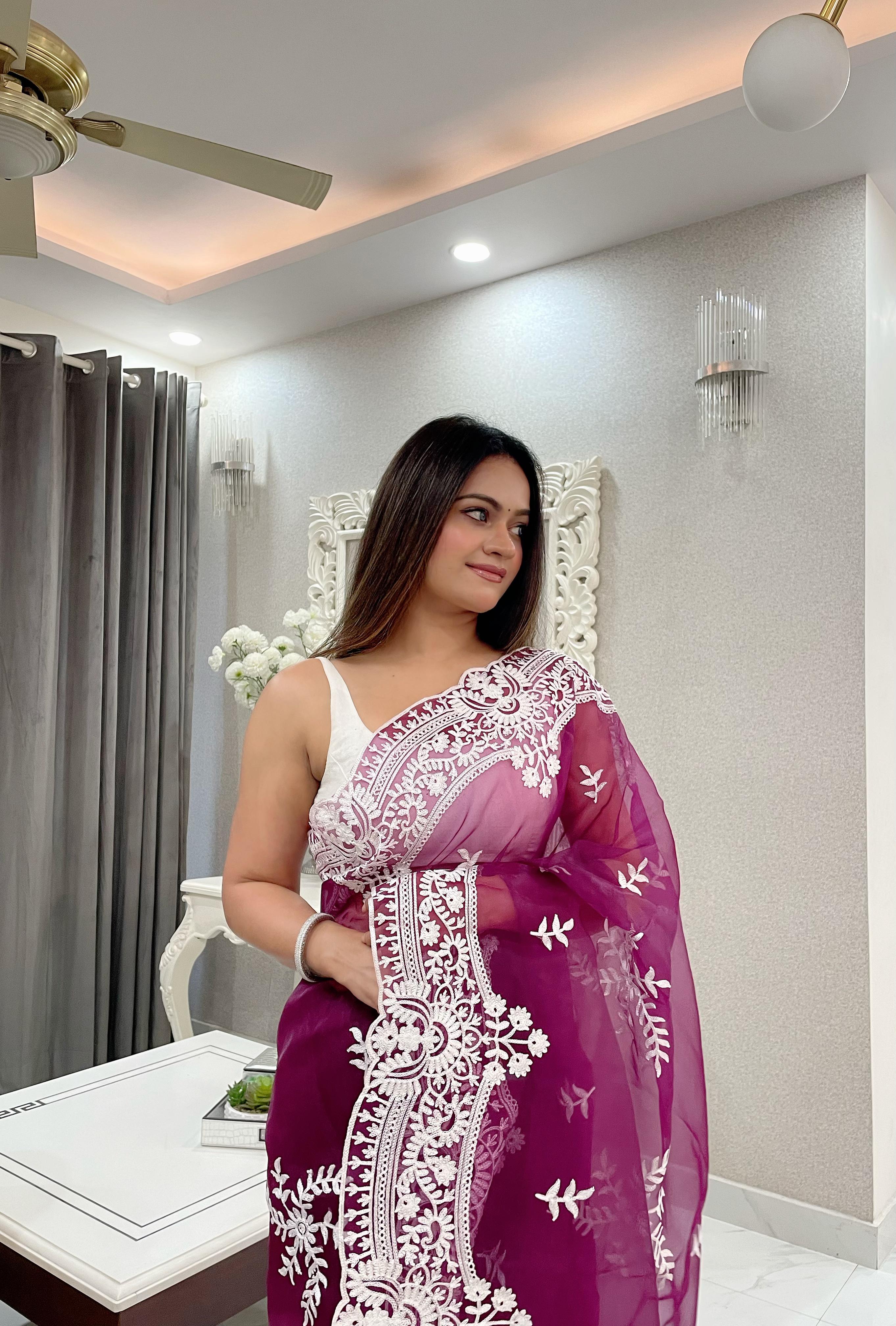 ChicCholi Hand Emrodiery Organza Saree