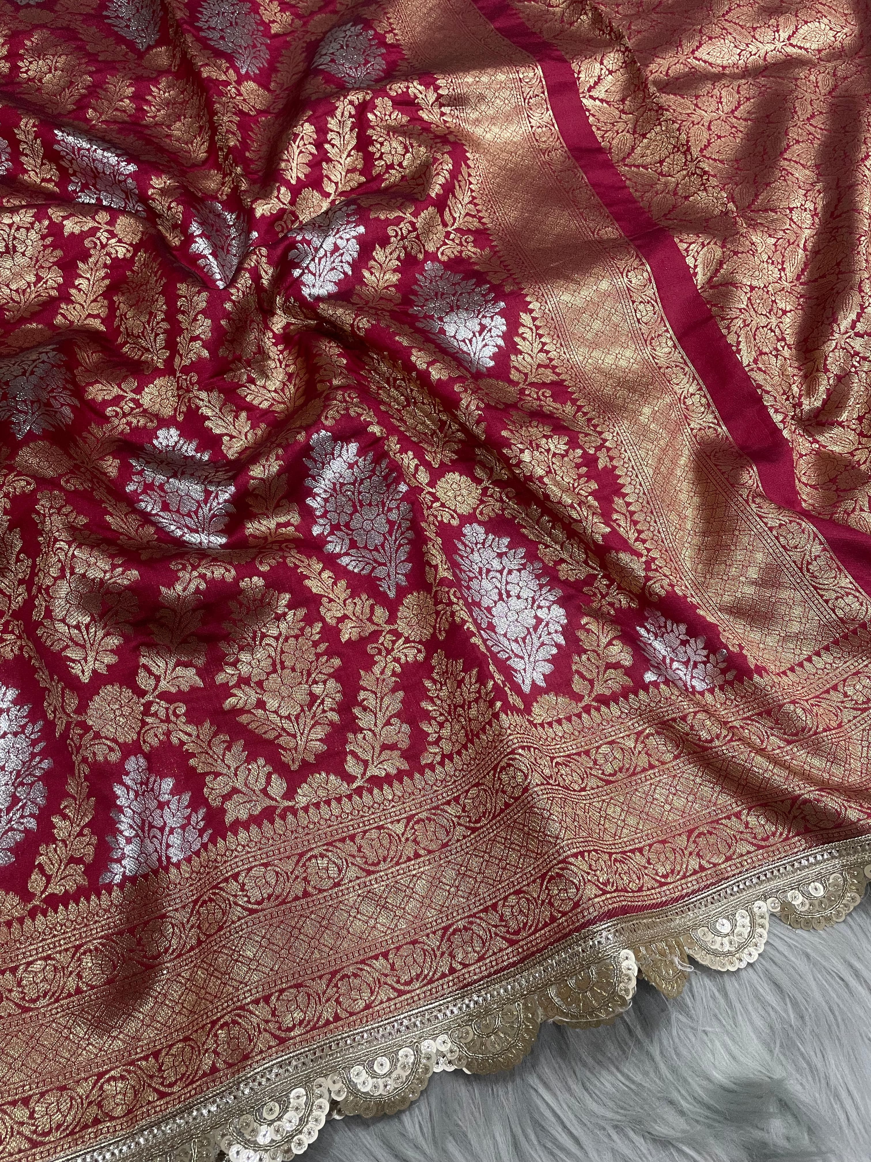 Cornell red banarsi katan silk saree