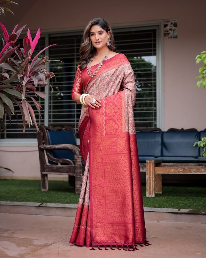 Cream Designer Tassels Premium Banarsi Silk Saree