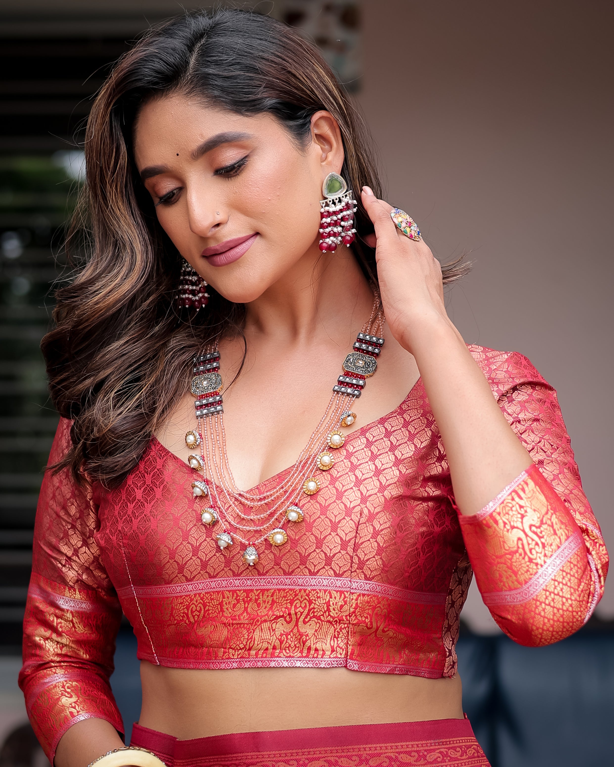 Cream Designer Tassels Premium Banarsi Silk Saree