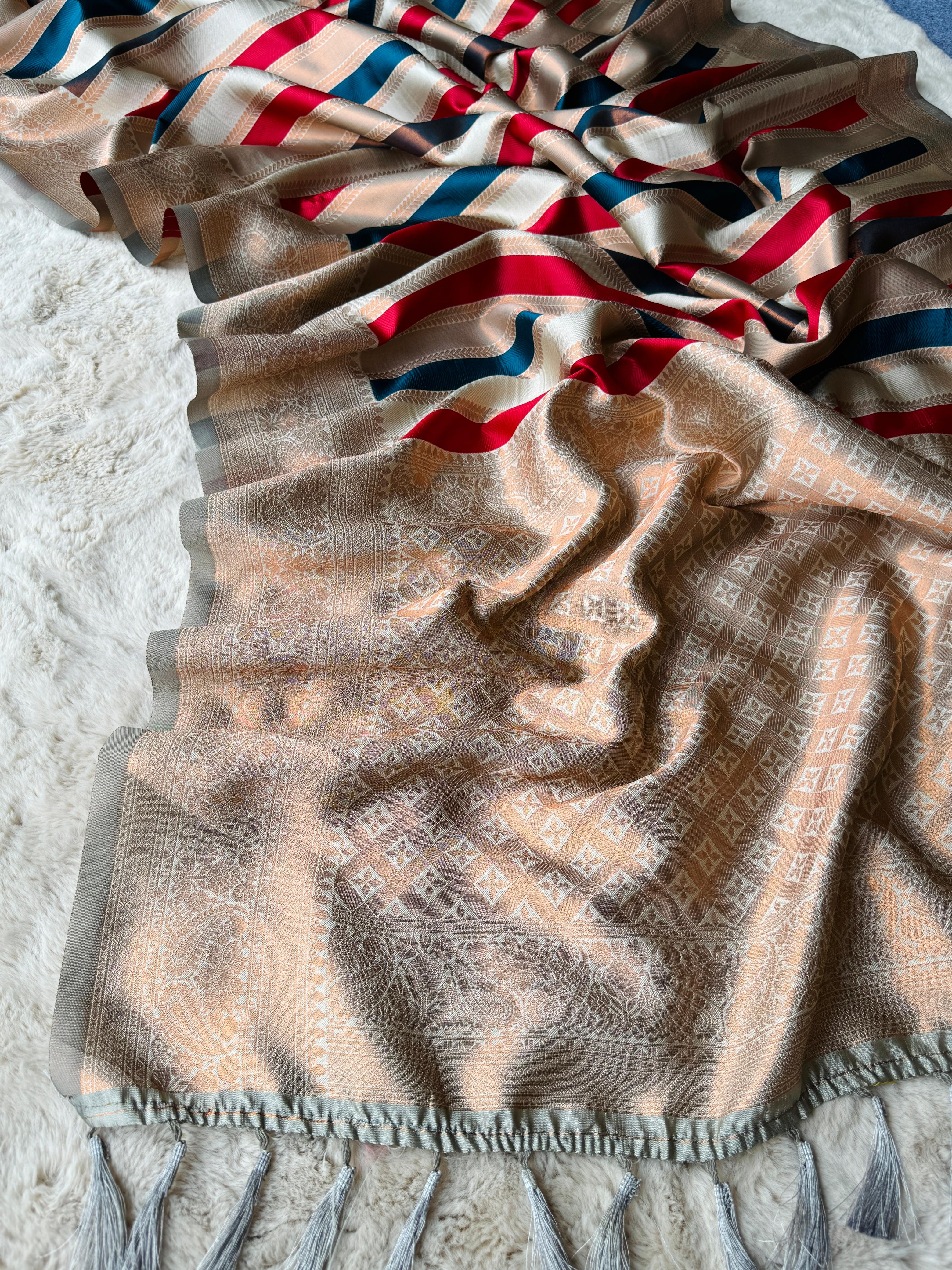 Cream Pure Soft Semi Kanjivaram Pattu Silk Saree