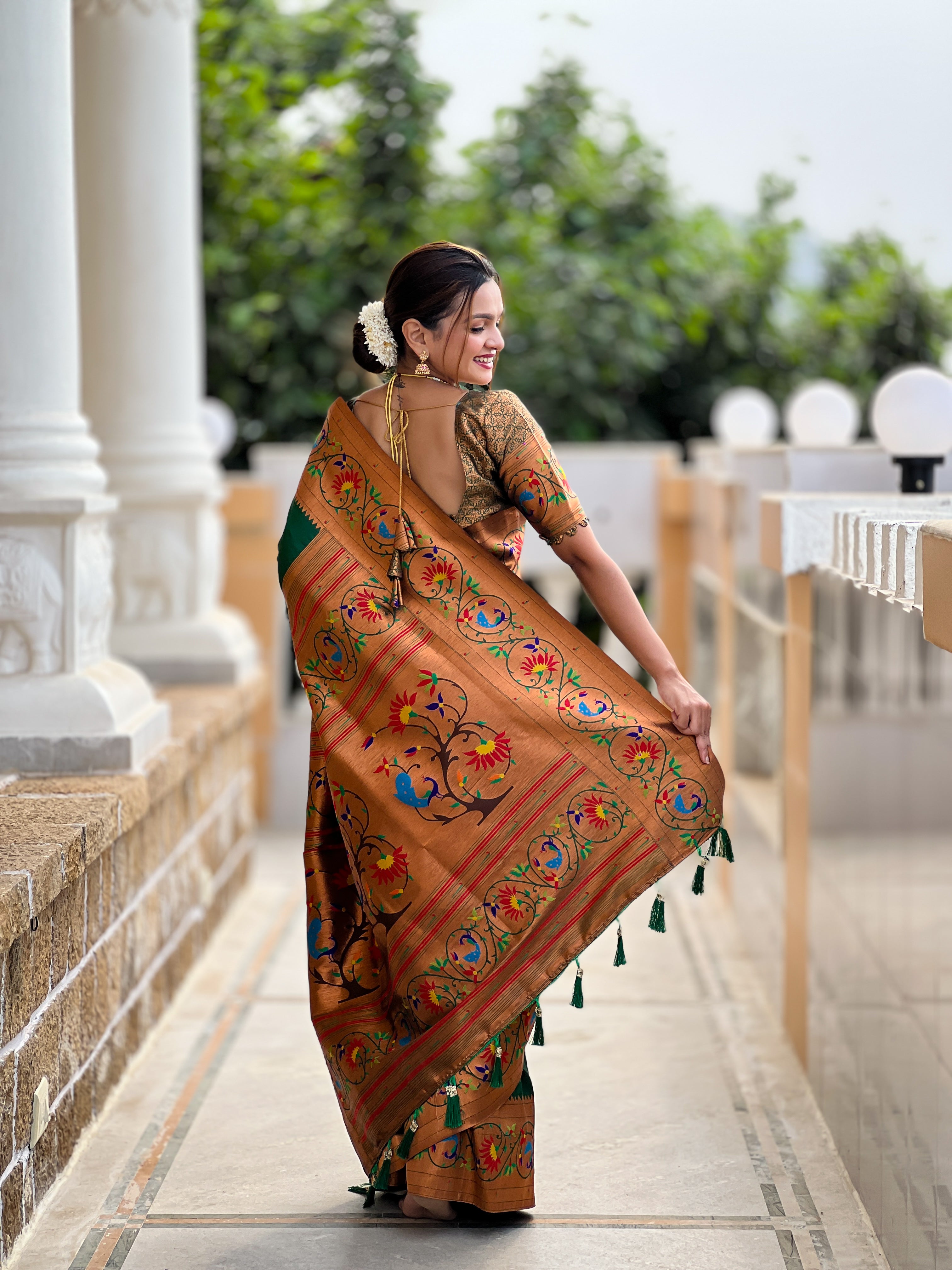 Dark Green Zari Embroidered Paithani Silk Saree