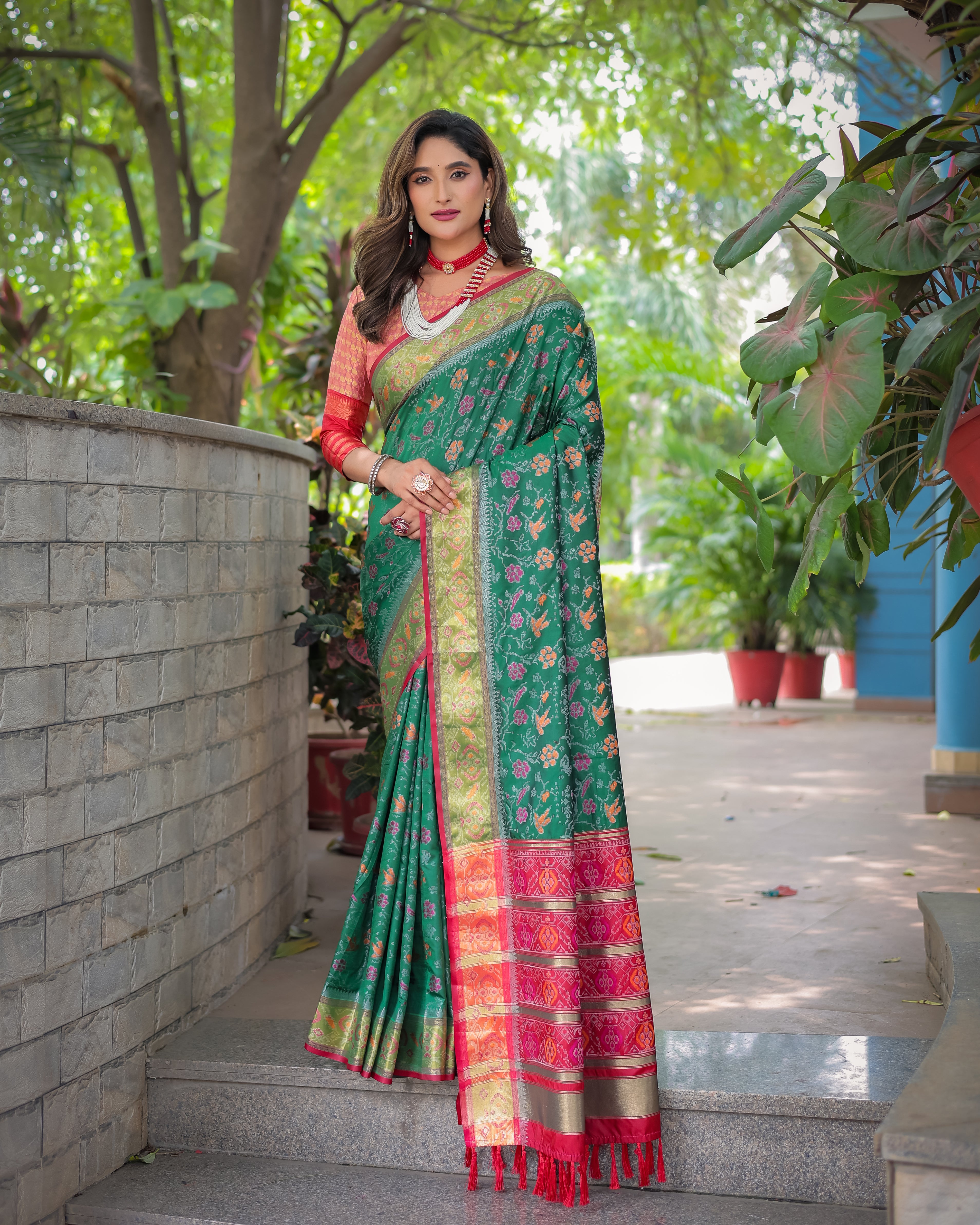 Dark Green Banarasi Patola Soft Silk Saree