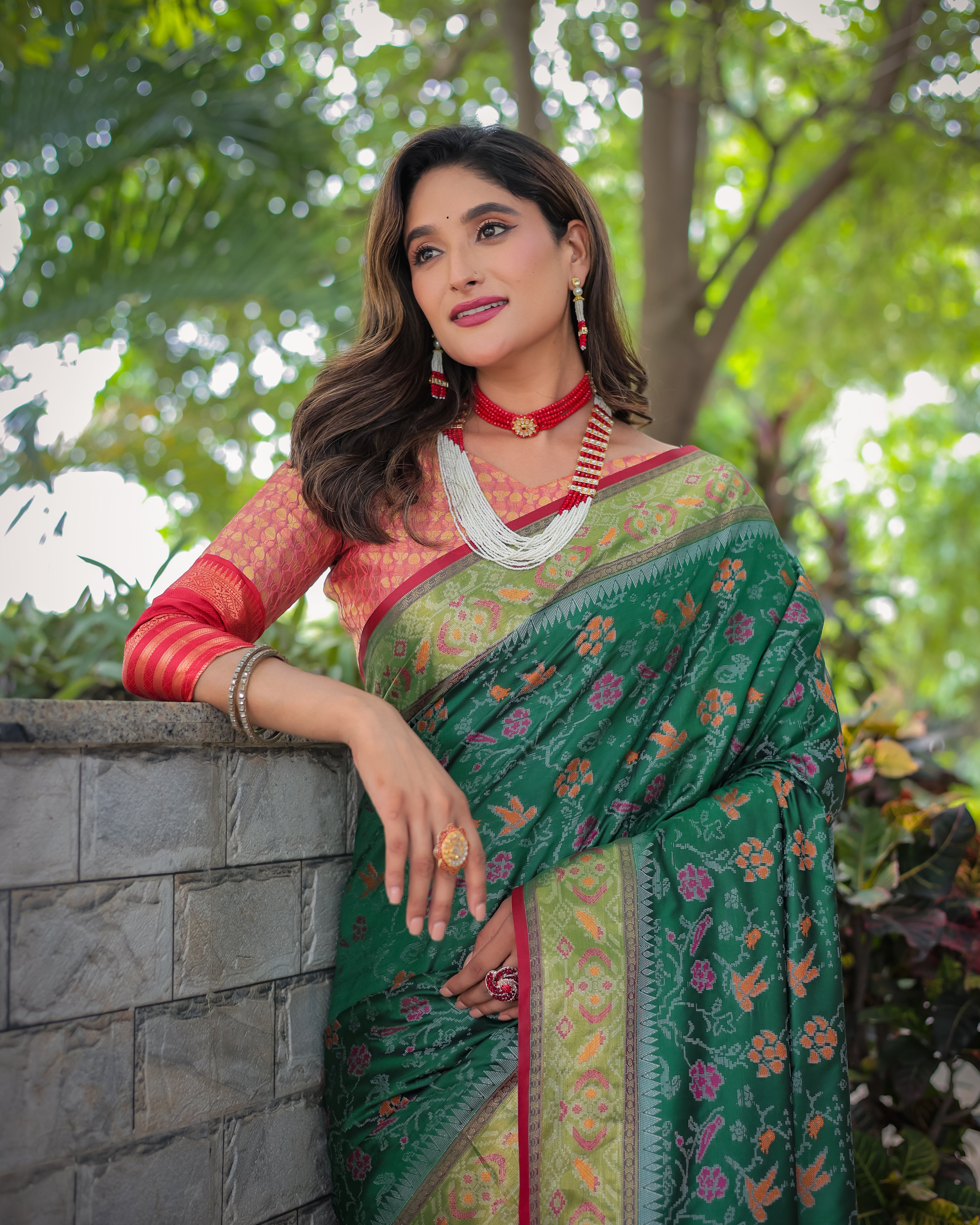 Dark Green Banarasi Patola Soft Silk Saree