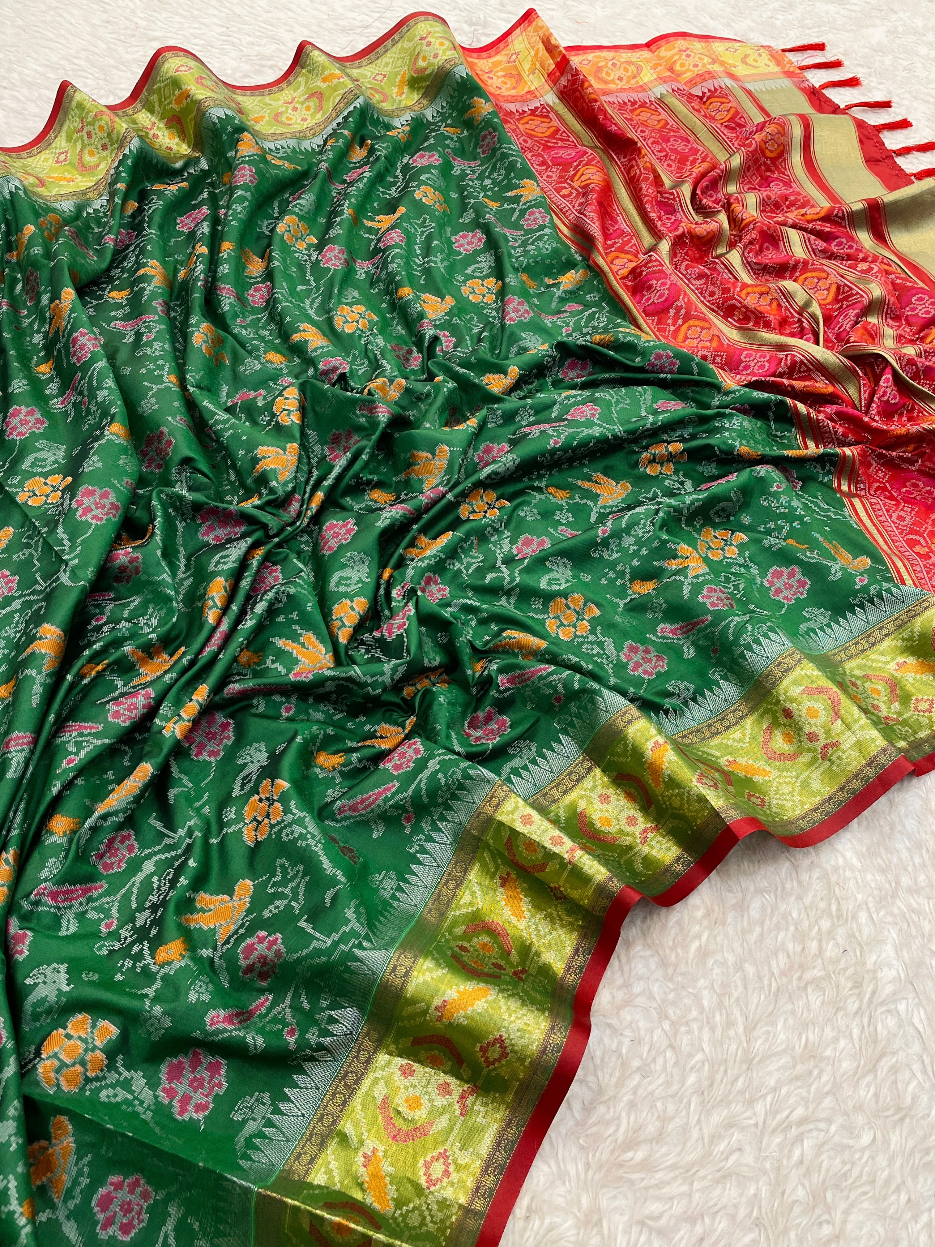 Dark Green Banarasi Patola Soft Silk Saree