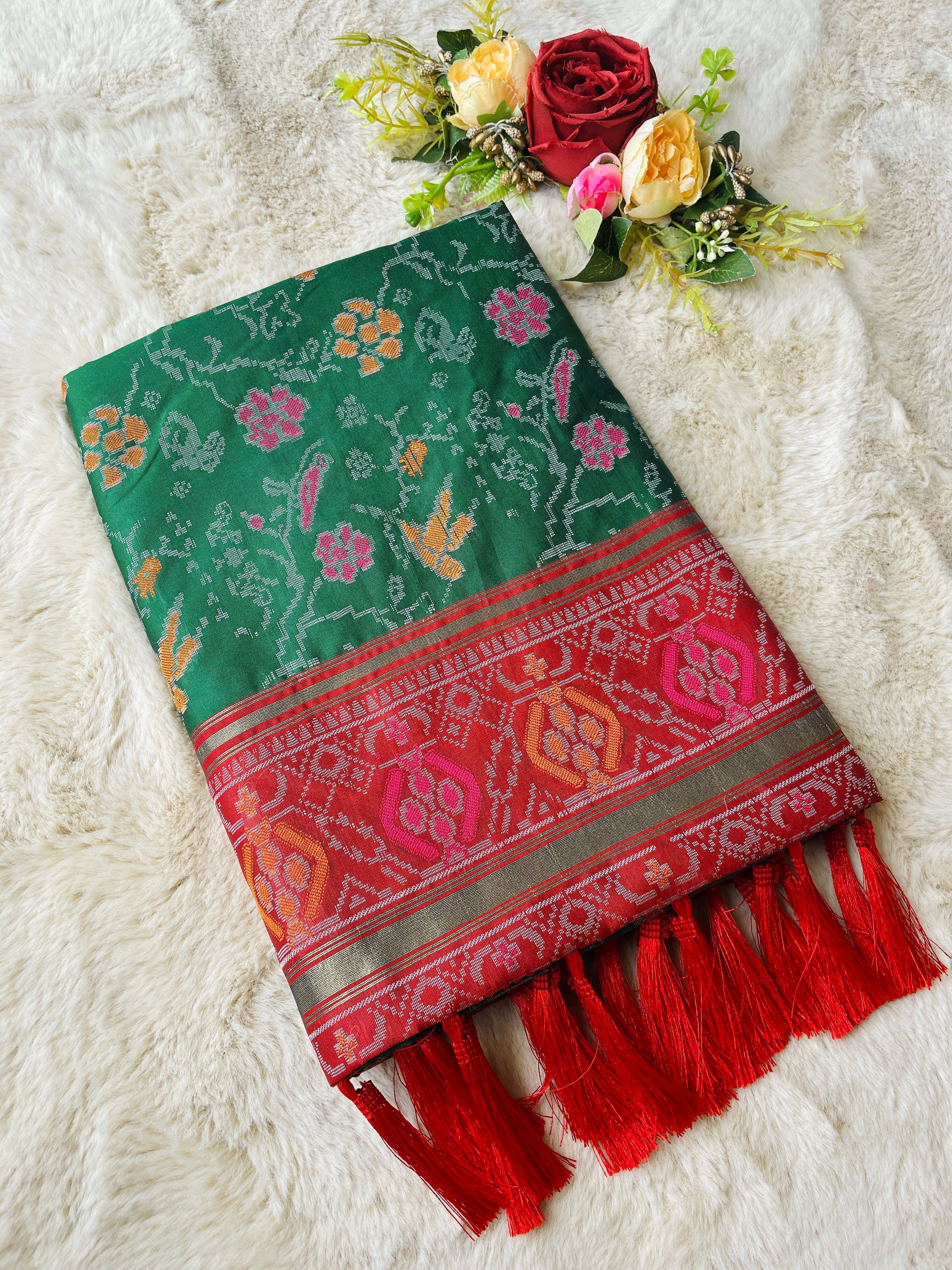 Dark Green Banarasi Patola Soft Silk Saree