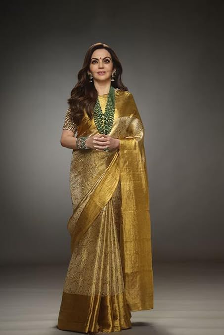 Dark Yellow Beautiful Banarsi Handloom Golden Tissue Zari Silk Saree