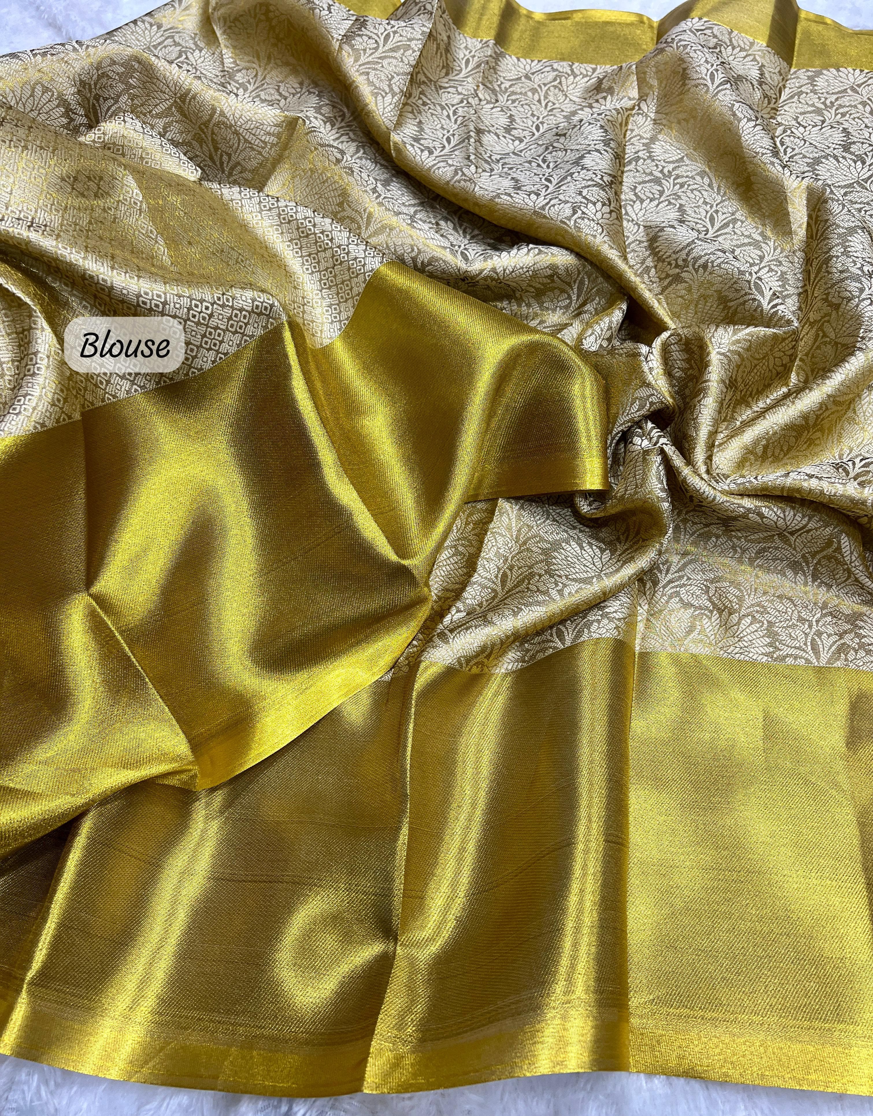 Dark Yellow Beautiful Banarsi Handloom Golden Tissue Zari Silk Saree
