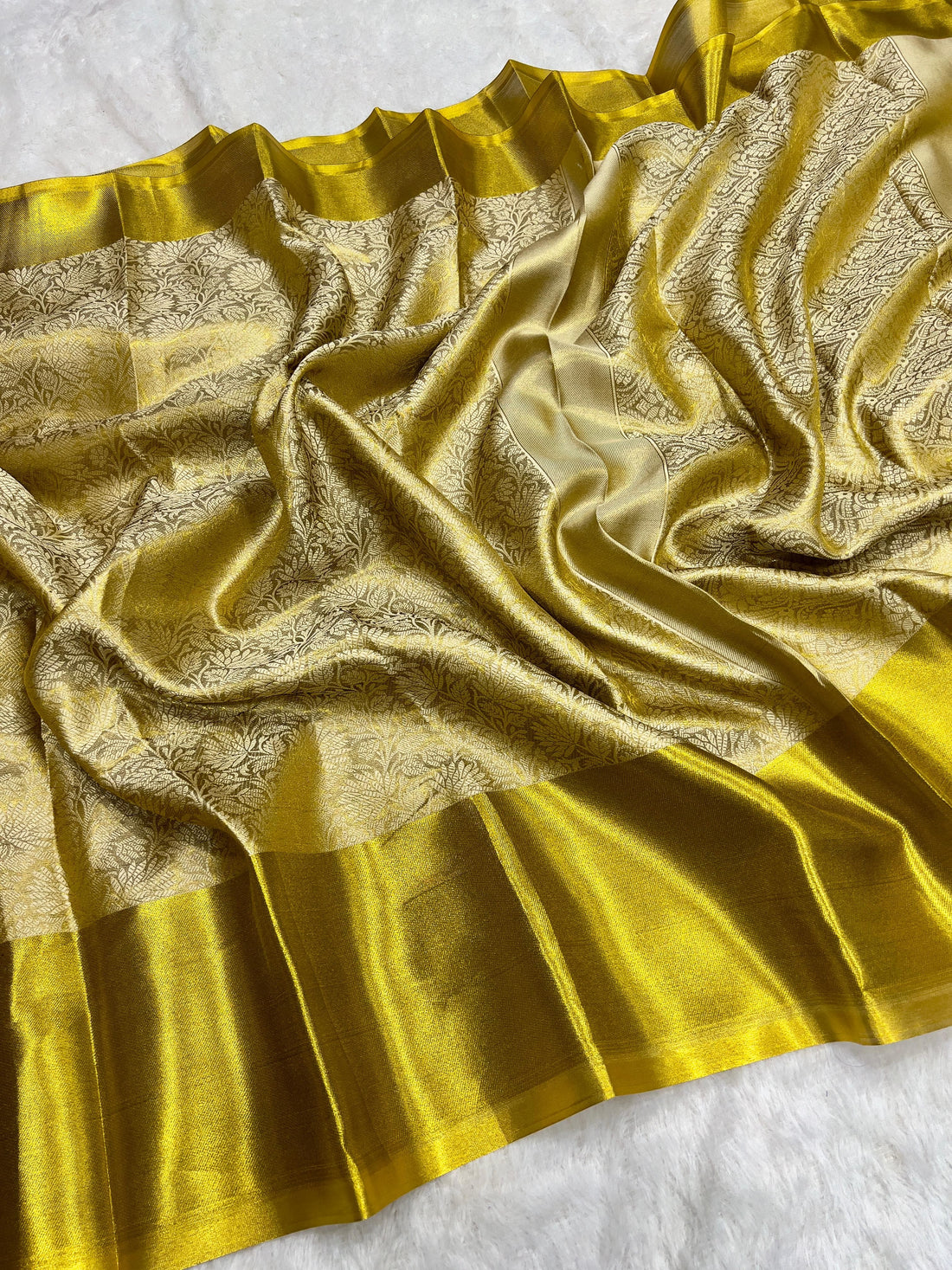 Dark Yellow Beautiful Banarsi Handloom Golden Tissue Zari Silk Saree