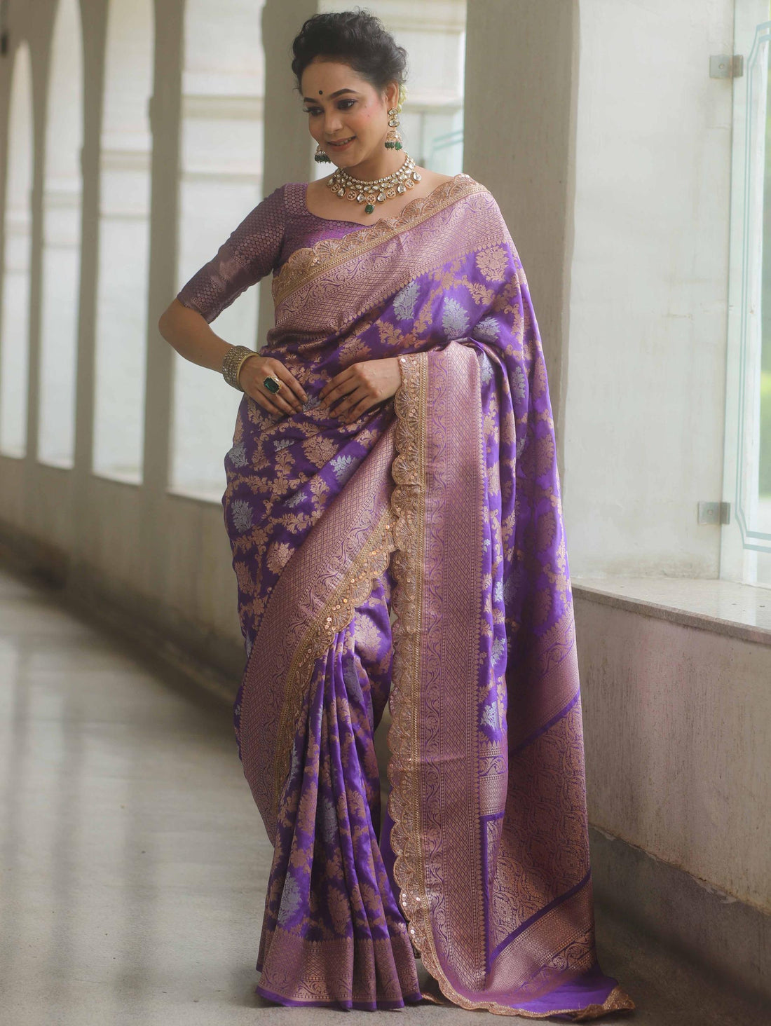 Deep lavender banarsi katan silk saree