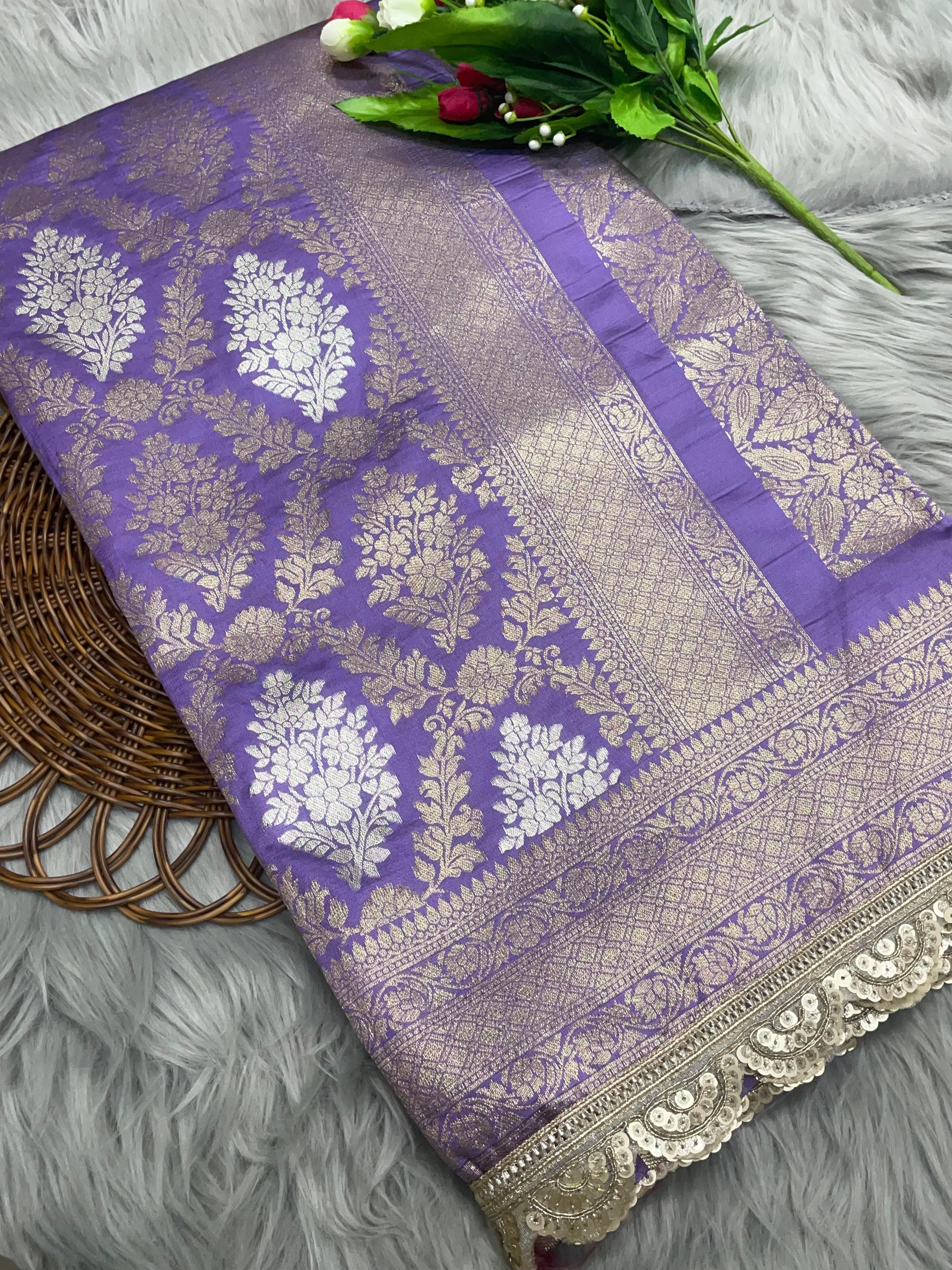 Deep lavender banarsi katan silk saree