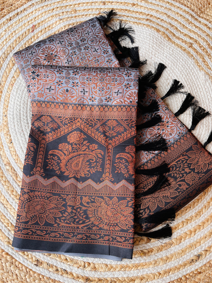 Dusty Grey Designer Tassels Premium Banarsi Silk Saree