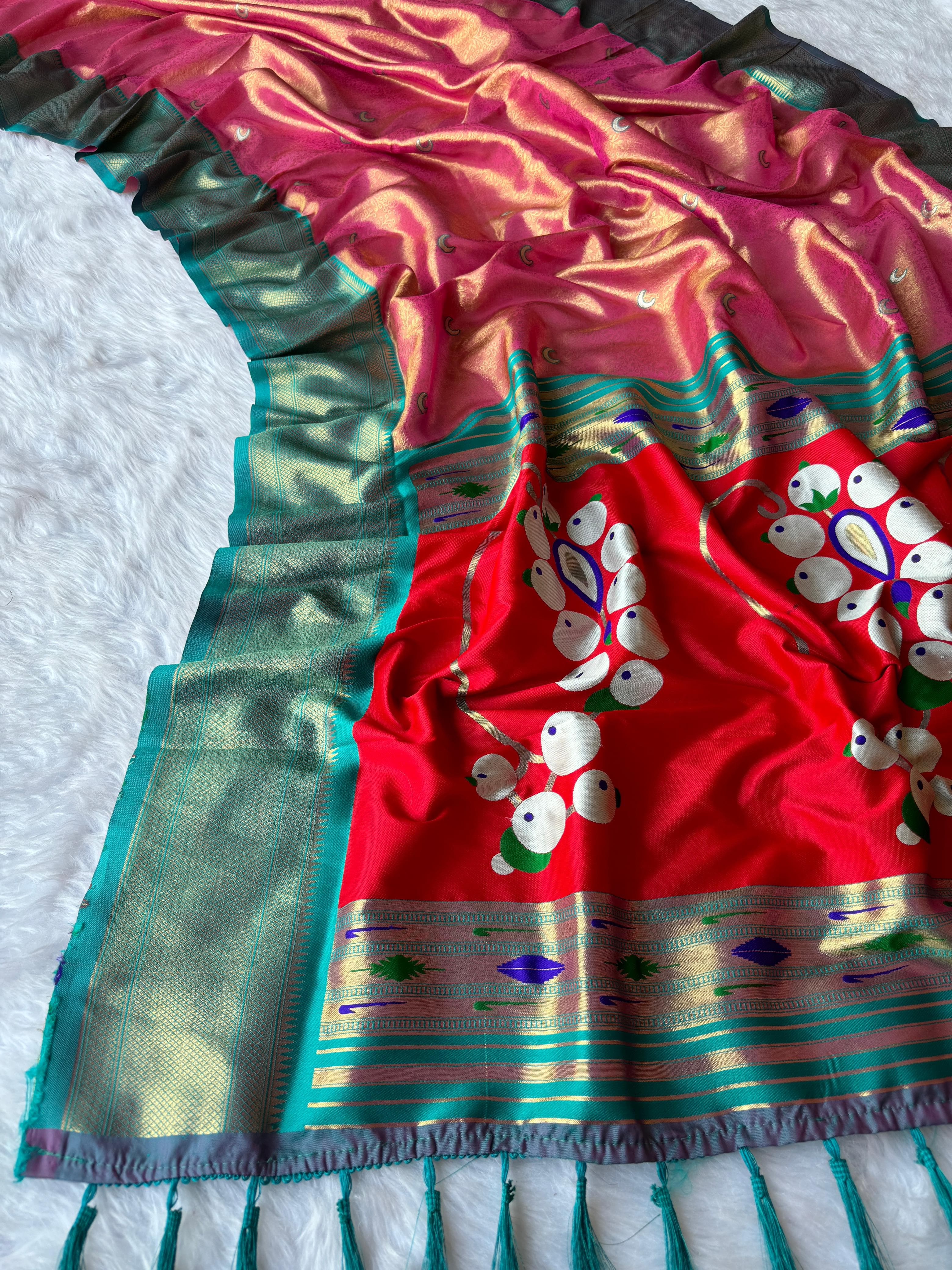 Dusty Red Pure Soft Tissue Silk Paithani Saree