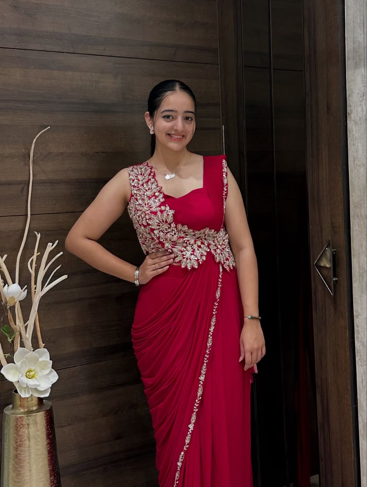 Embroidery Cording Work Ready to Wear Saree with Embroidery Blouse