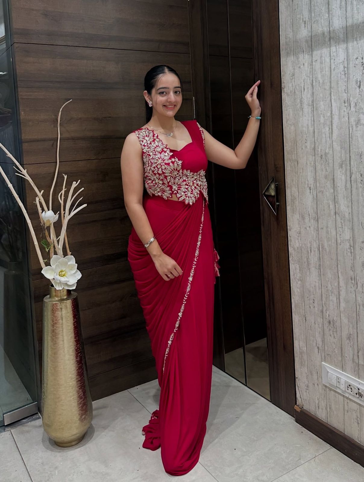 Embroidery Cording Work Ready to Wear Saree with Embroidery Blouse