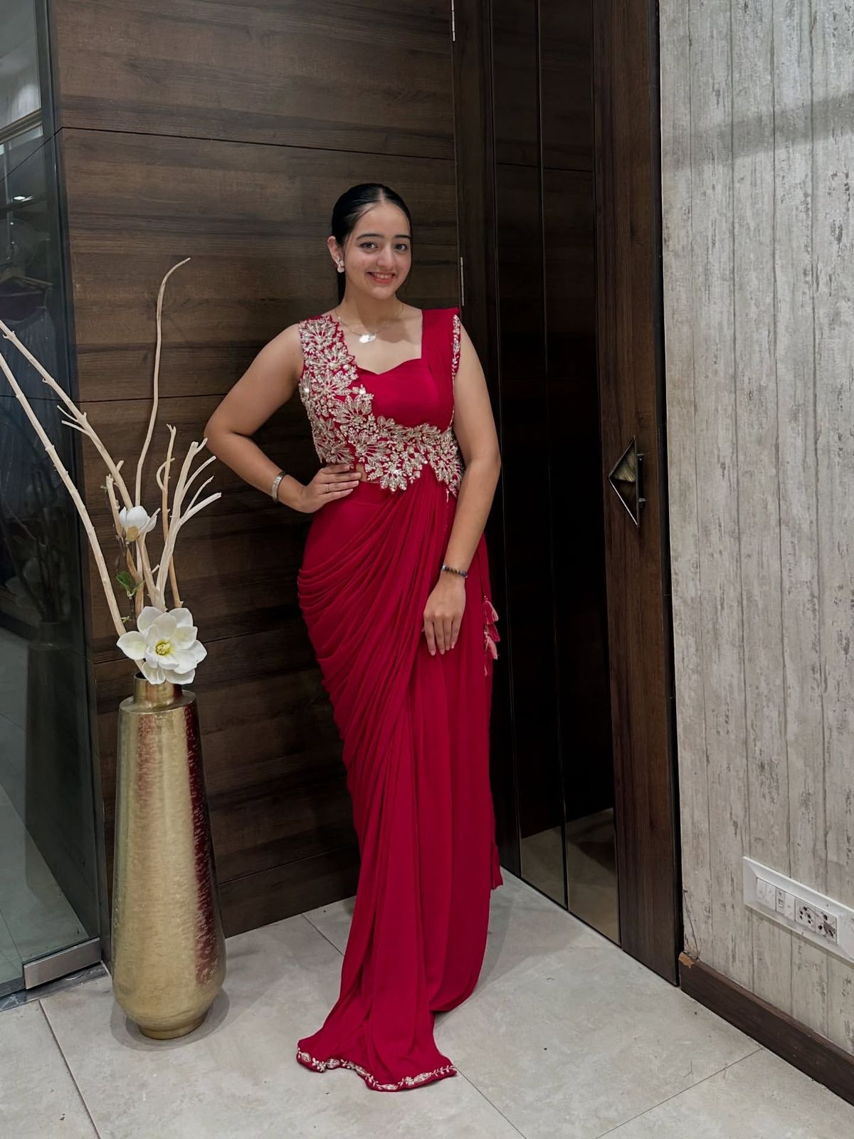 Embroidery Cording Work Ready to Wear Saree with Embroidery Blouse