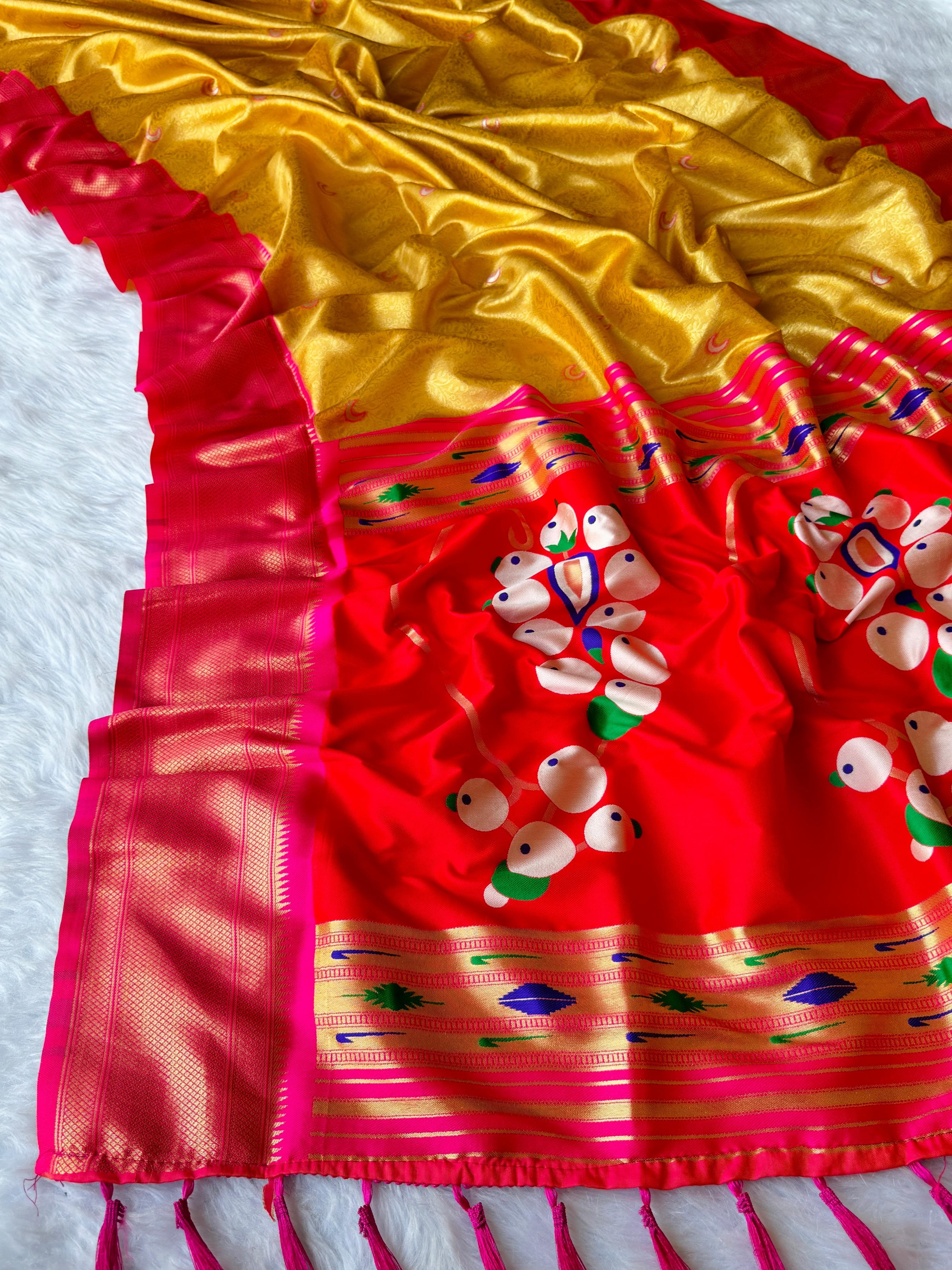 Fuel Yellow Pure Soft Tissue Silk Paithani Saree