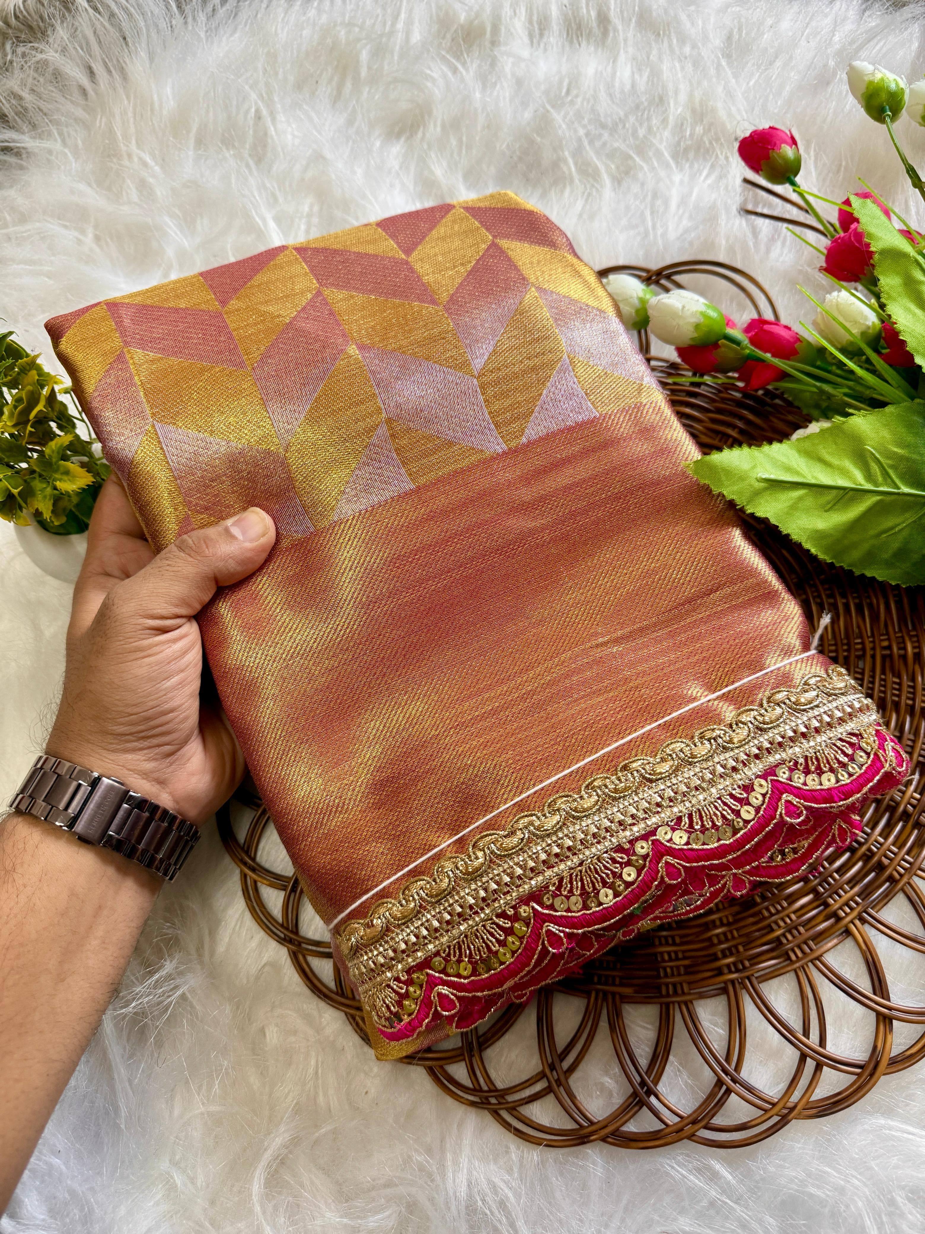 Golden Banarsi Handloom Tissue Silk Saree