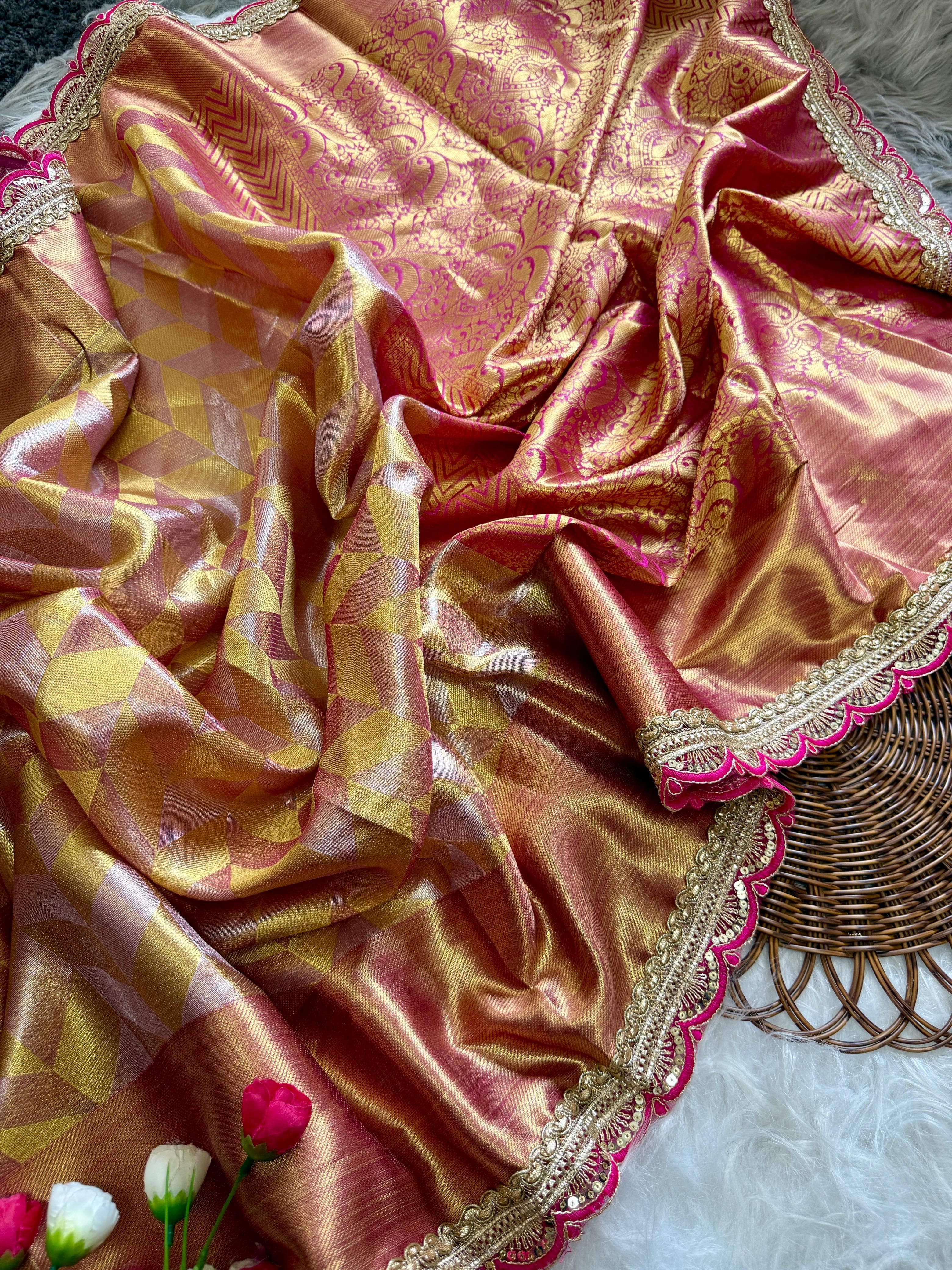 Golden Banarsi Handloom Tissue Silk Saree