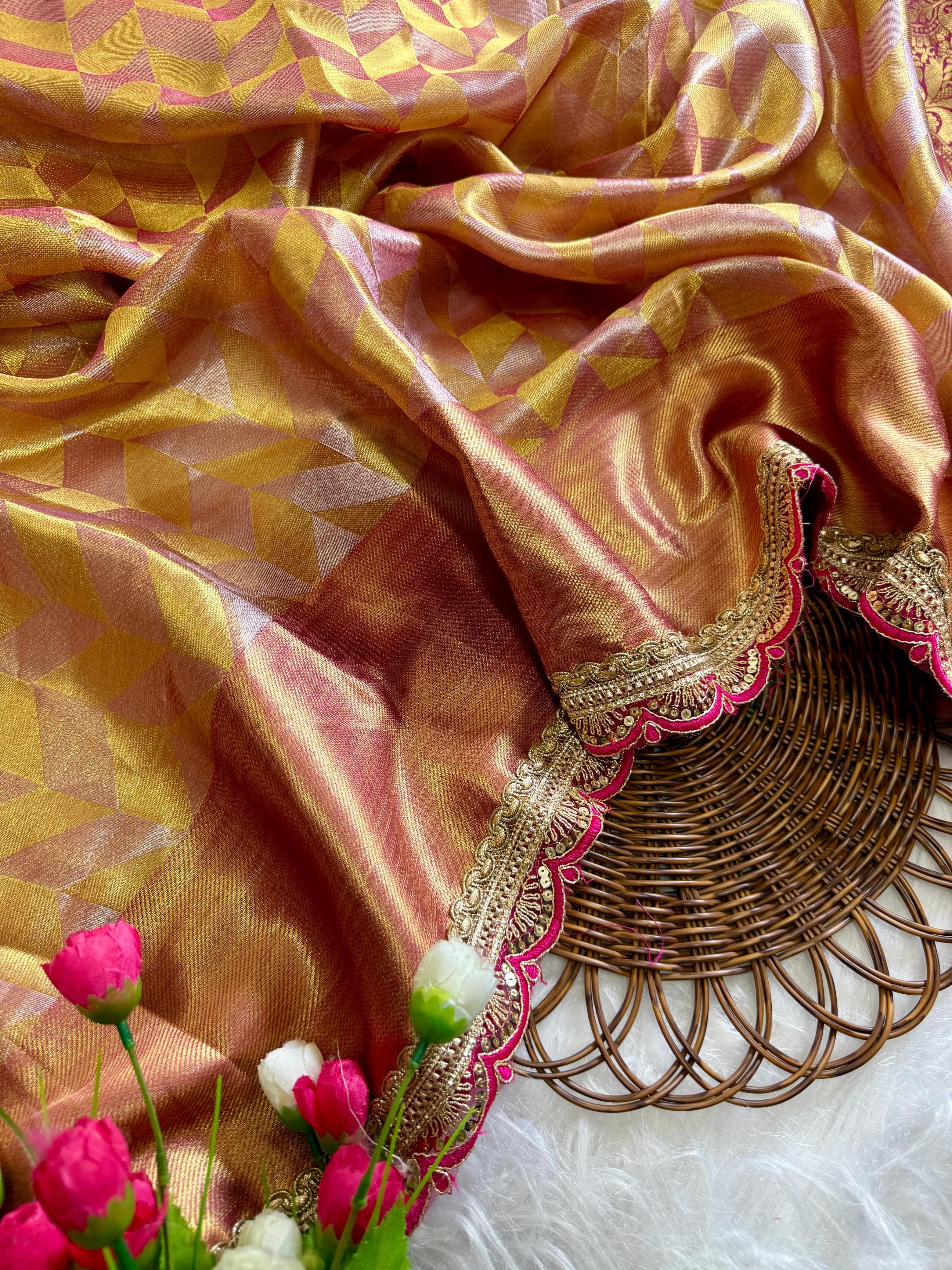 Golden Banarsi Handloom Tissue Silk Saree