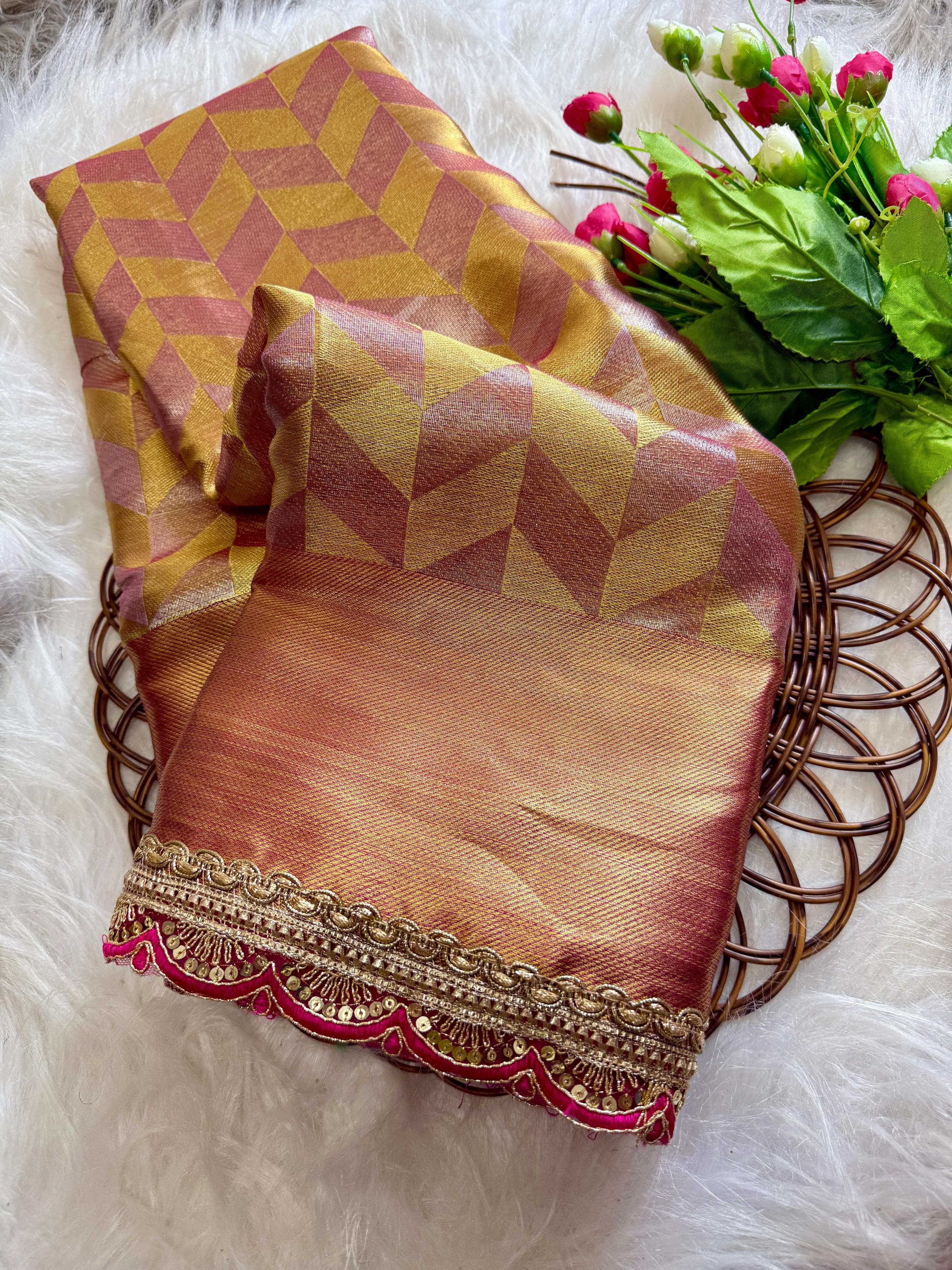 Golden Banarsi Handloom Tissue Silk Saree