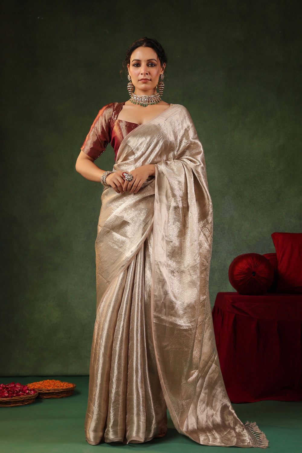 Golden Glow Banarsi Handloom Golden Tissue Zari Silk Saree