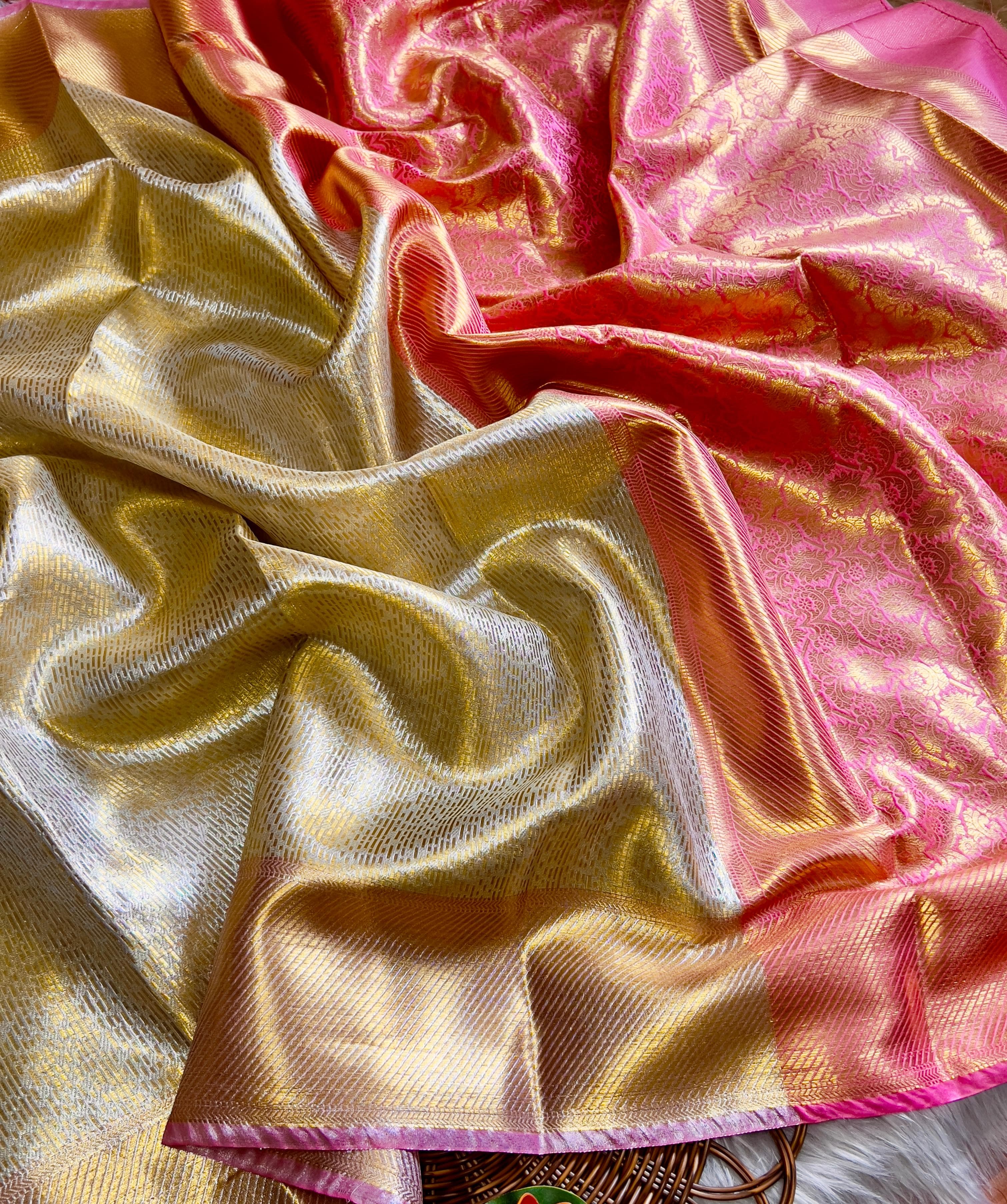 Golden Glow Banarsi Handloom Golden Tissue Zari Silk Saree