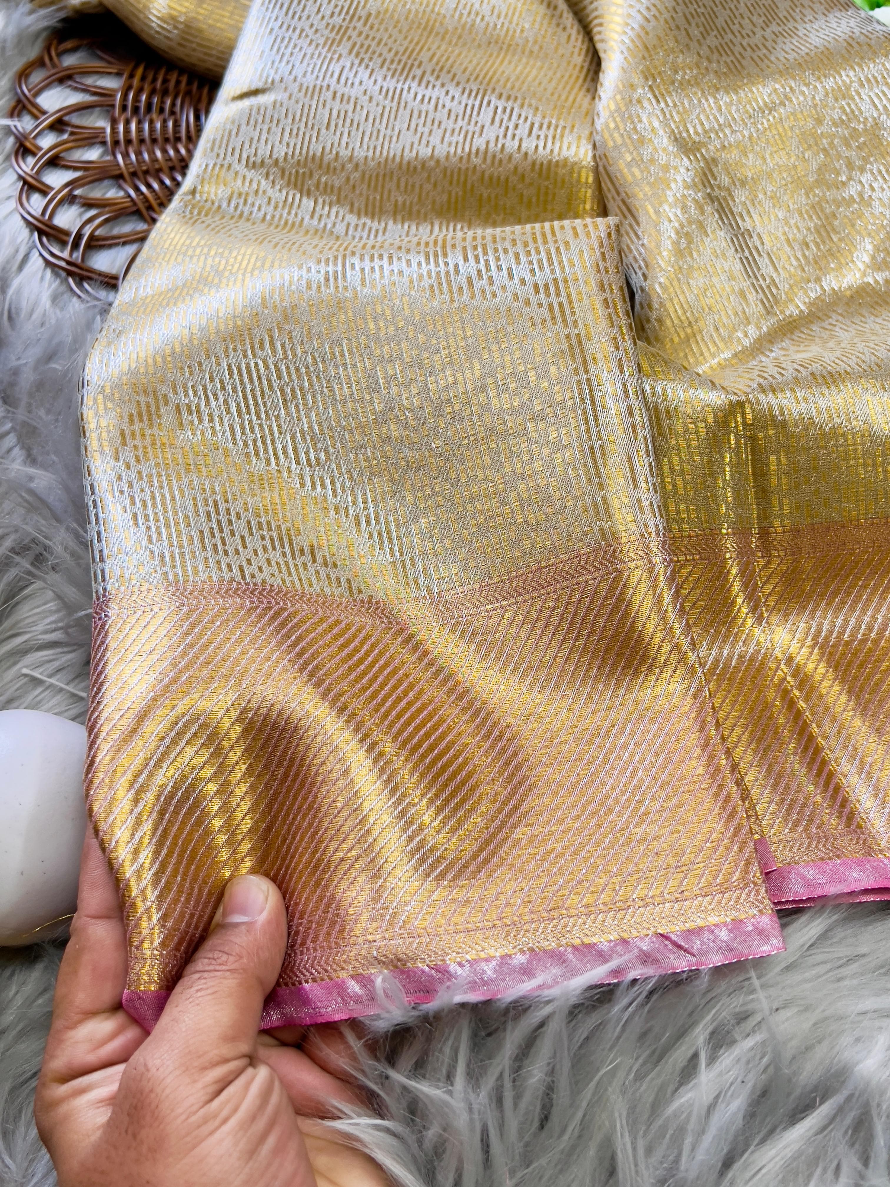 Golden Glow Banarsi Handloom Golden Tissue Zari Silk Saree