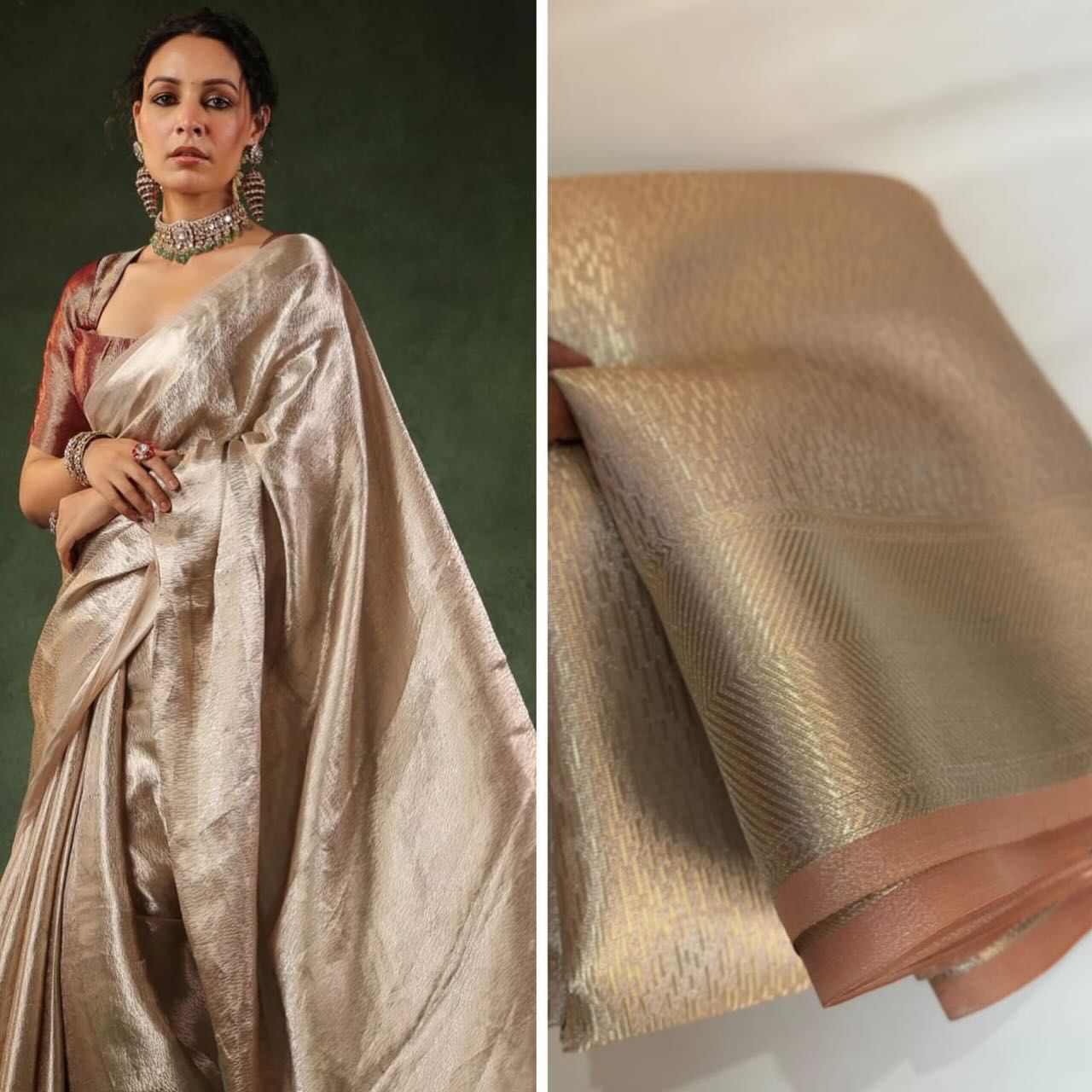 Golden Glow Banarsi Handloom Golden Tissue Zari Silk Saree