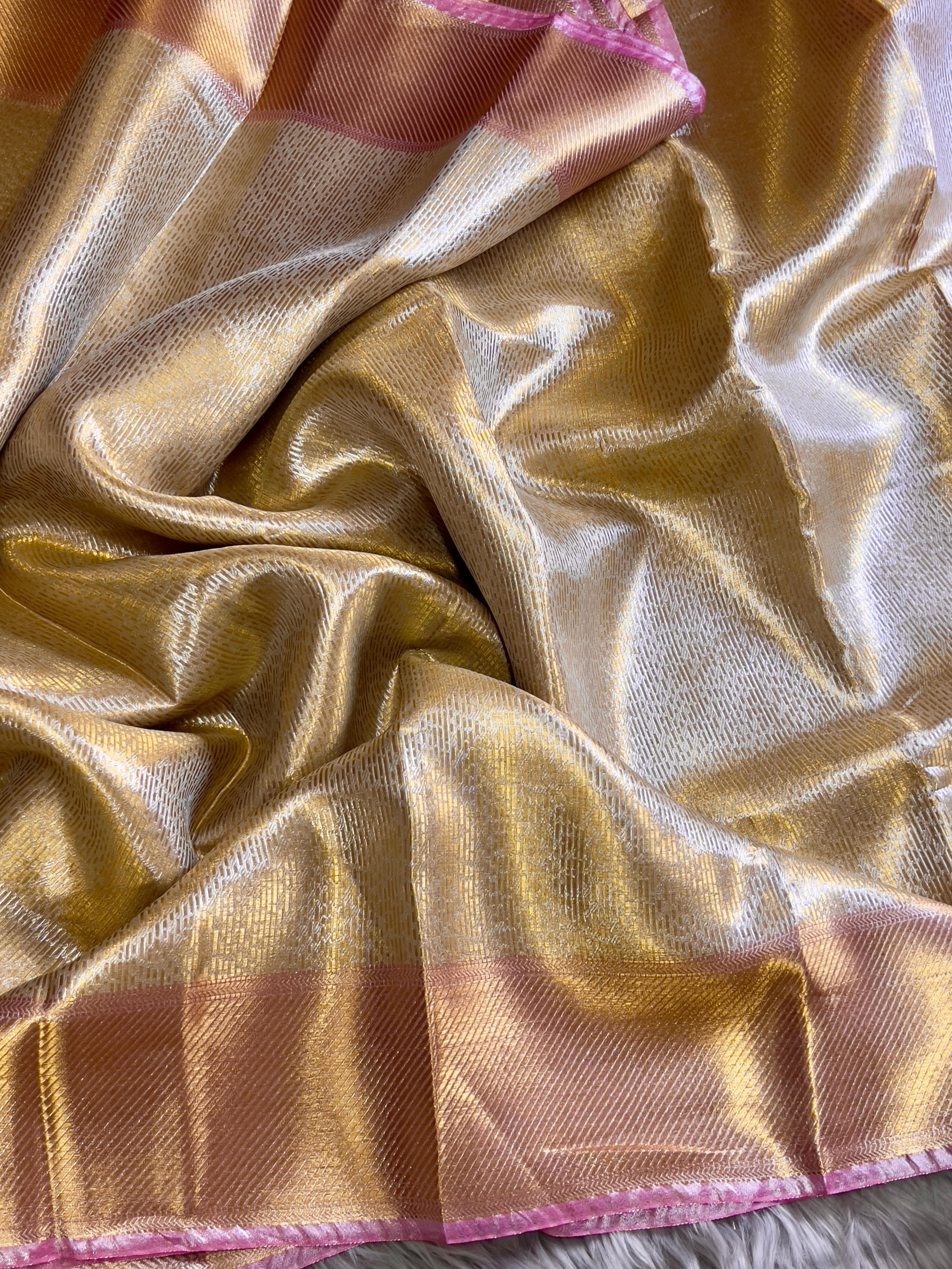 Golden Glow Banarsi Handloom Golden Tissue Zari Silk Saree