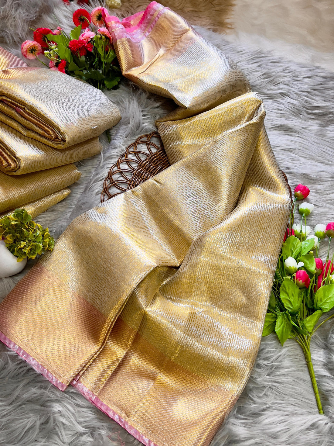 Golden Glow Banarsi Handloom Golden Tissue Zari Silk Saree