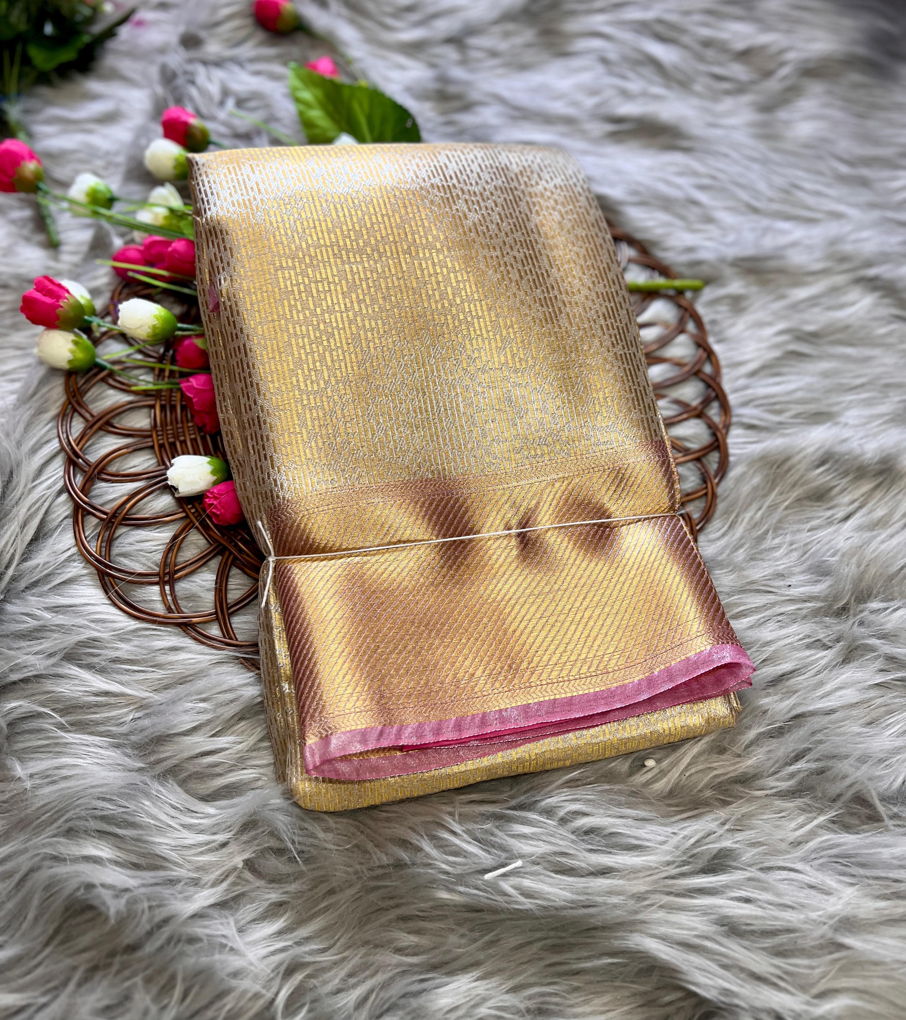 Golden Glow Banarsi Handloom Golden Tissue Zari Silk Saree