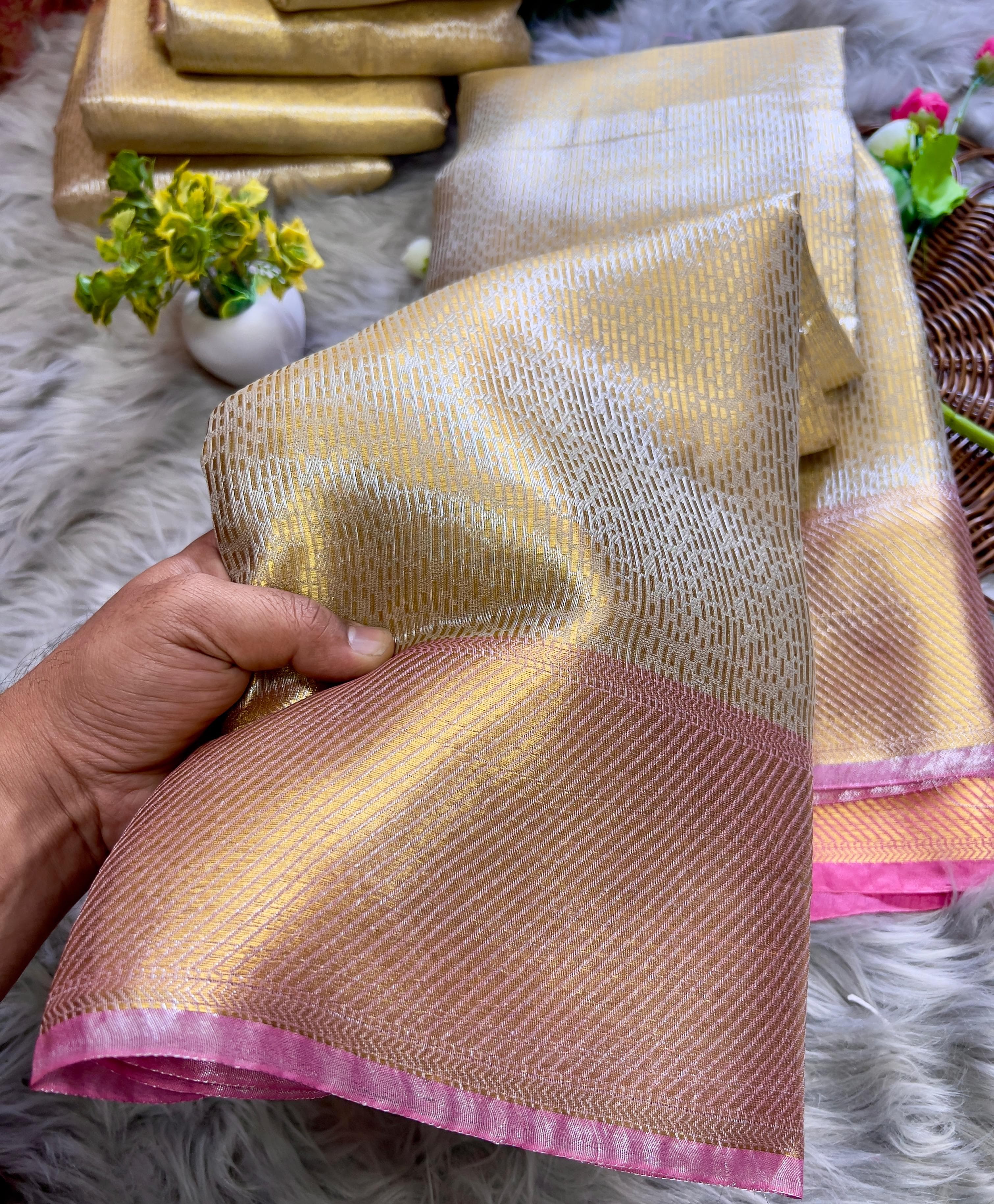 Golden Glow Banarsi Handloom Golden Tissue Zari Silk Saree