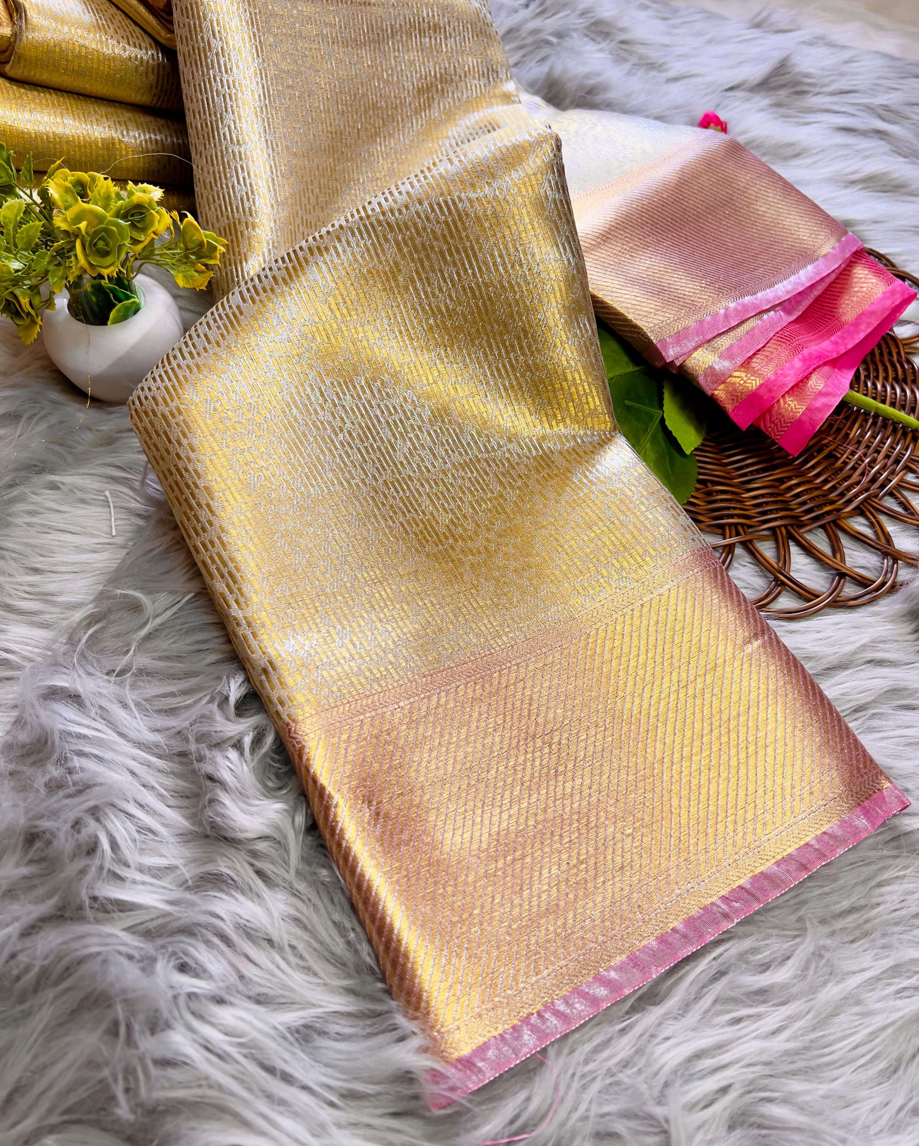Golden Glow Banarsi Handloom Golden Tissue Zari Silk Saree