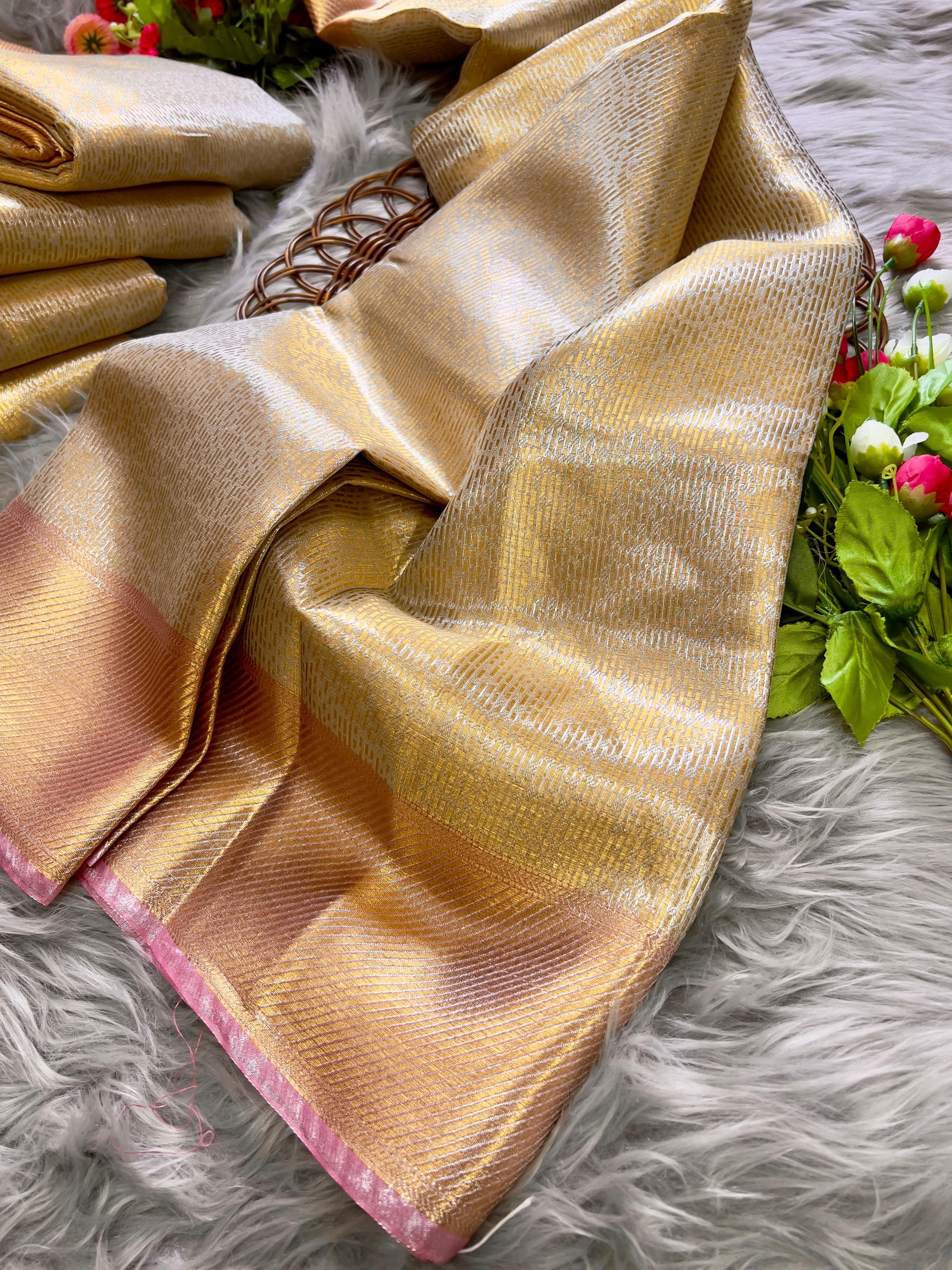 Golden Glow Banarsi Handloom Golden Tissue Zari Silk Saree