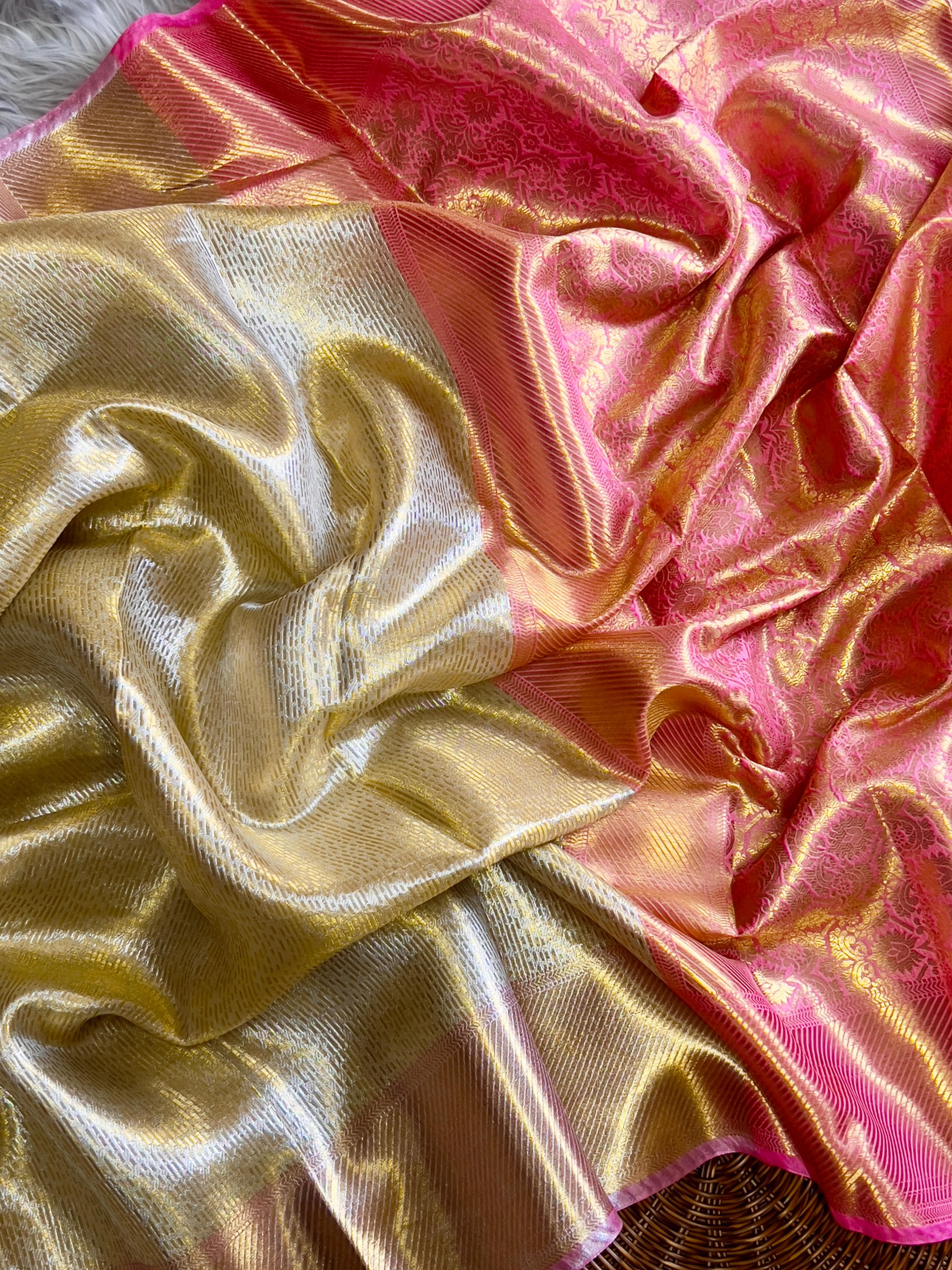 Golden Glow Banarsi Handloom Golden Tissue Zari Silk Saree