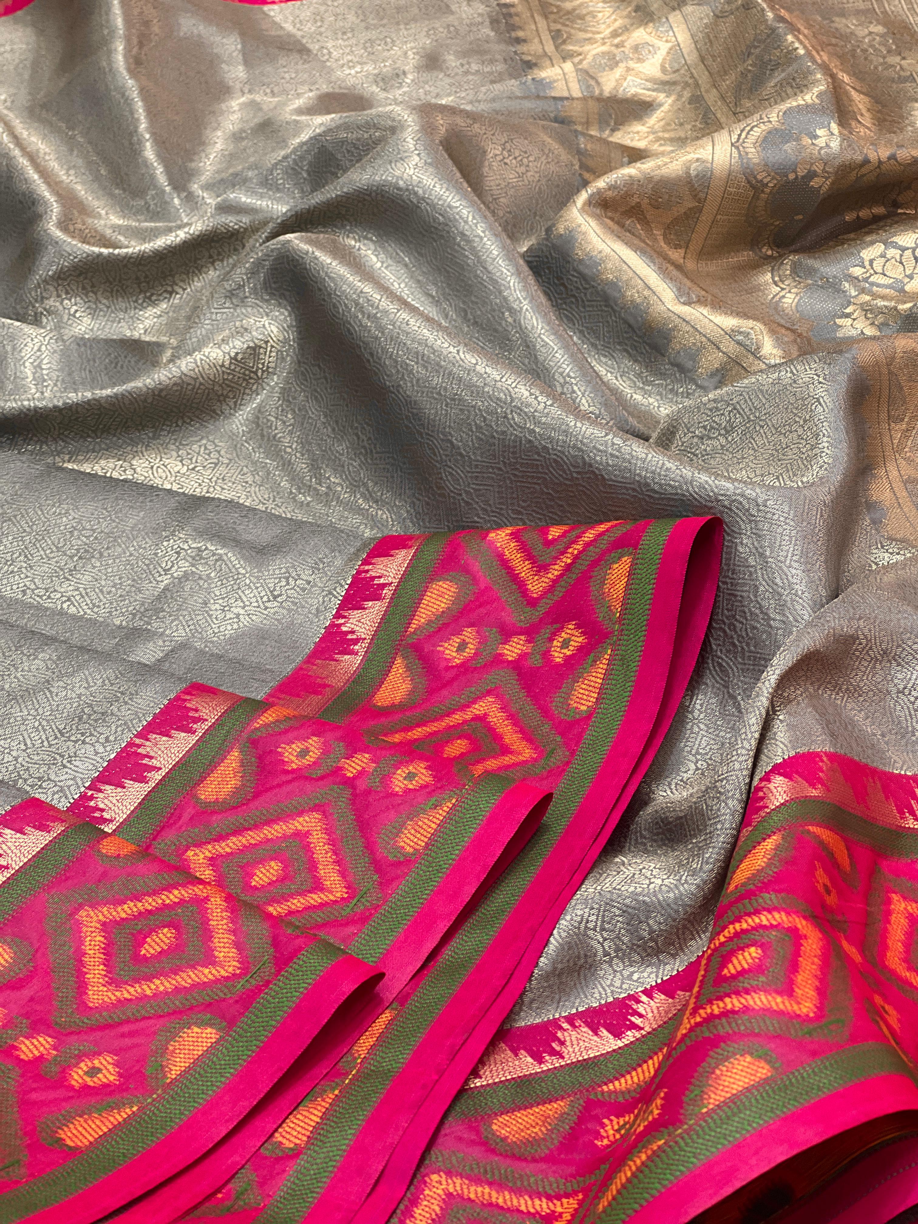 Gray Kanjivaram Patola Silk Saree