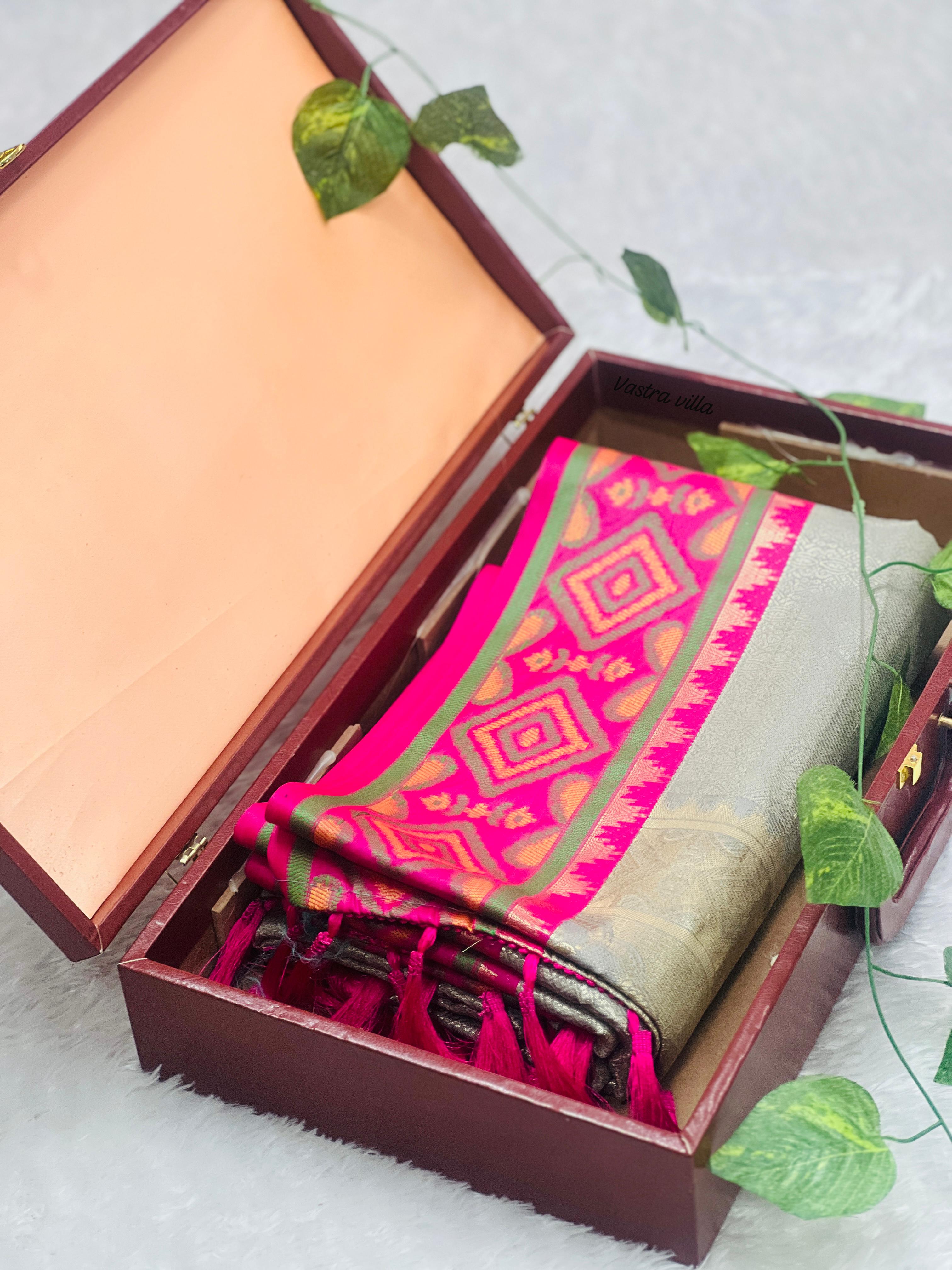 Gray Kanjivaram Patola Silk Saree