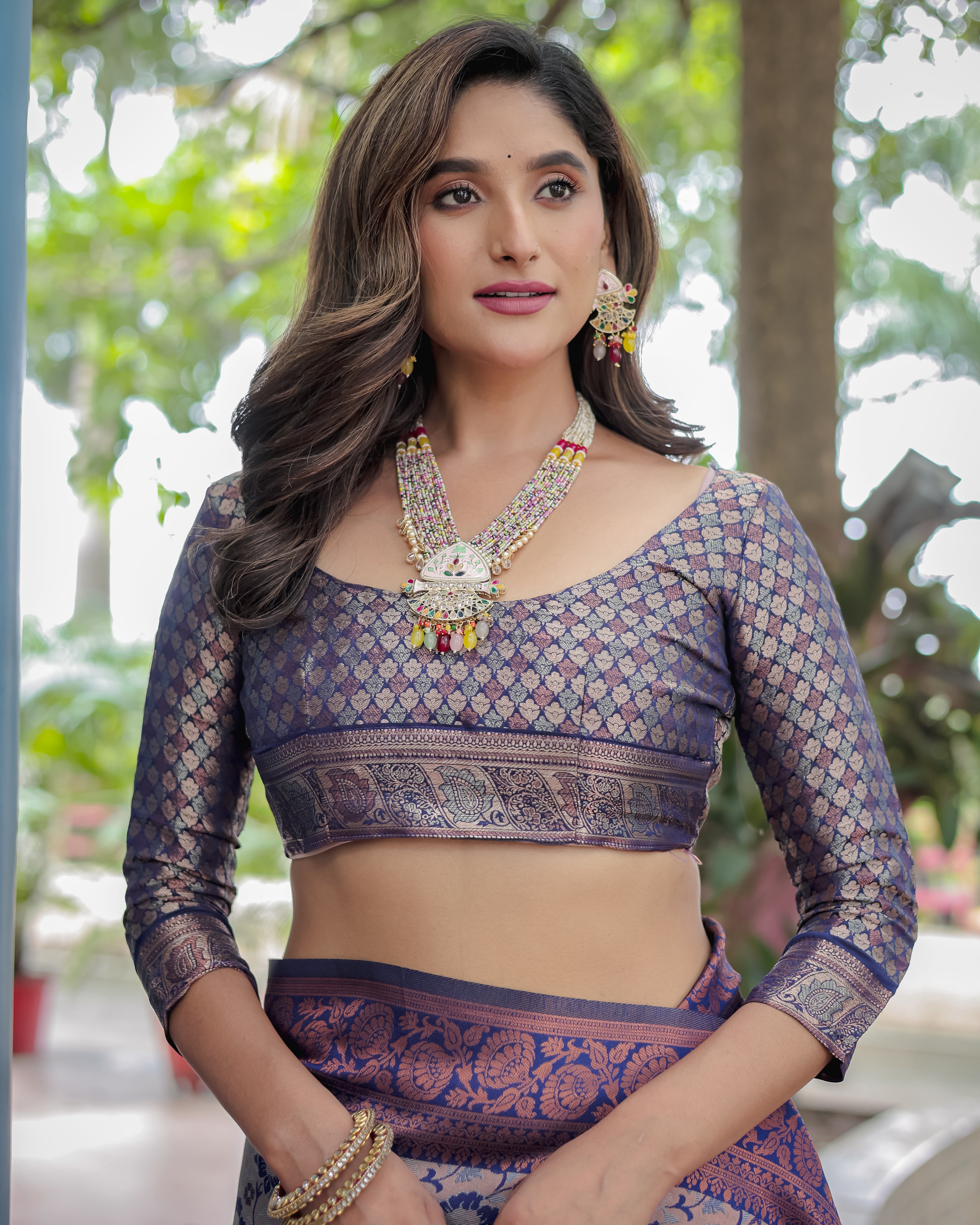 Gray and Purple Designer Tassels Banarsi Silk Saree