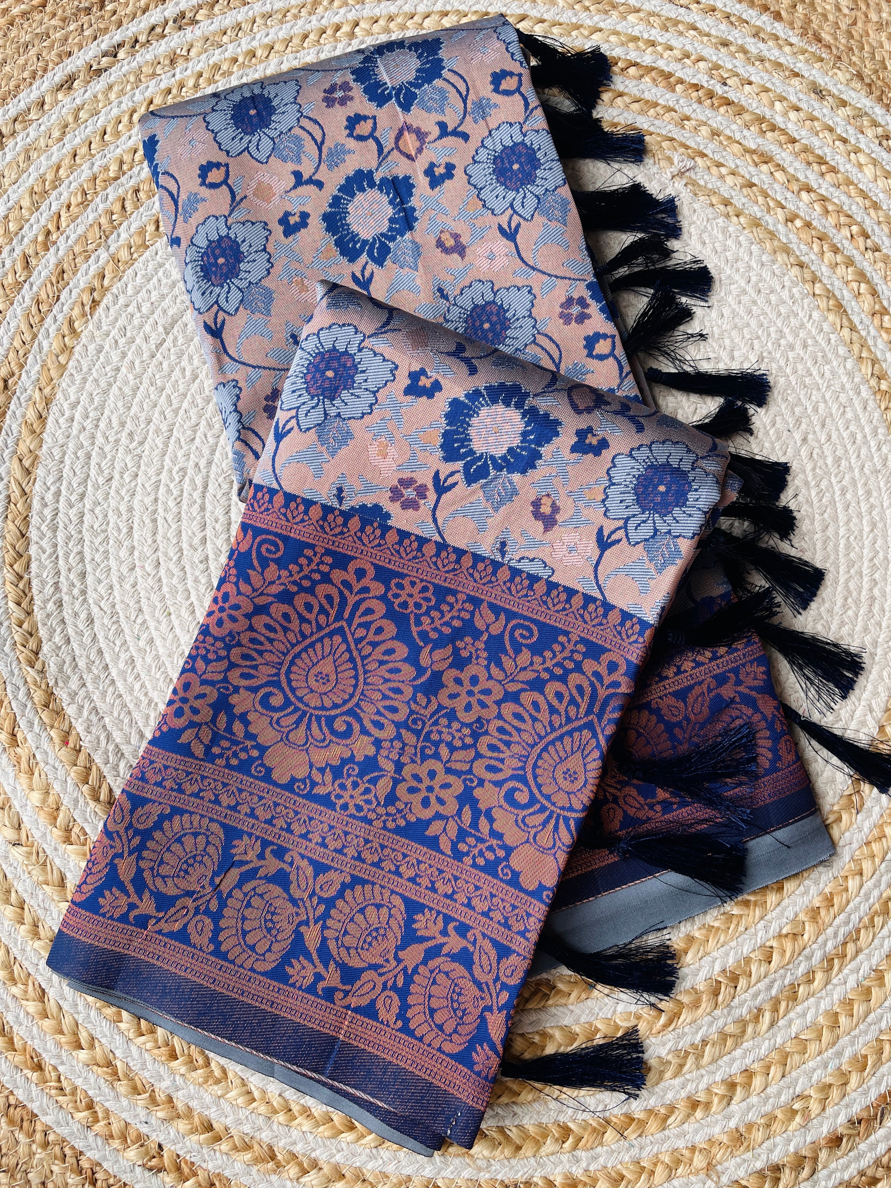 Gray and Purple Designer Tassels Banarsi Silk Saree