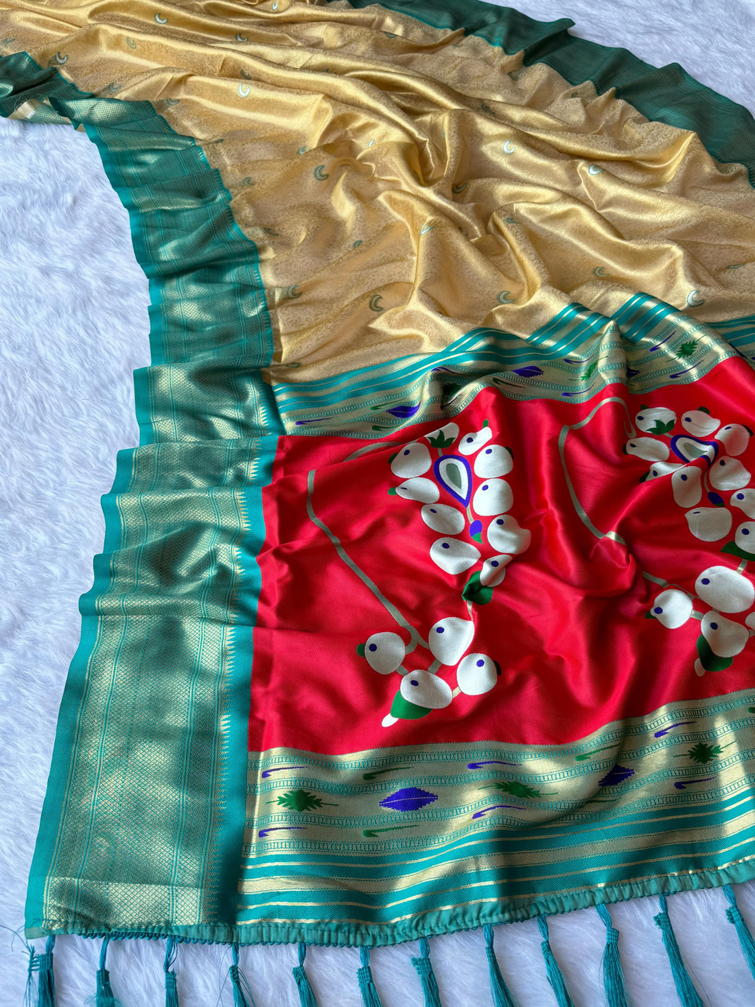 Harvest Gold Pure Soft Tissue Silk Paithani Saree