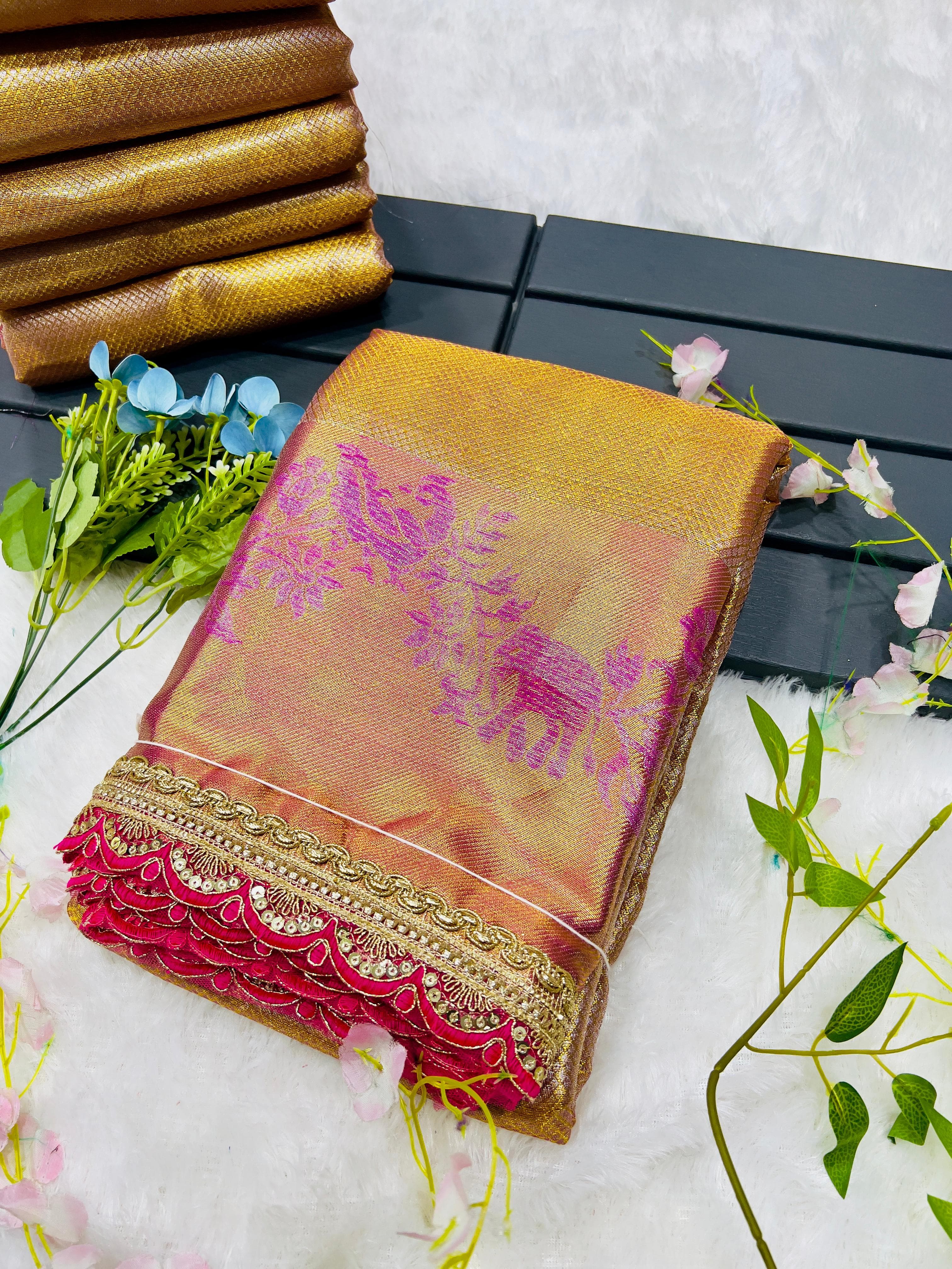 Harvest Gold Traditional Banarsi Handloom Tissue Silk Saree