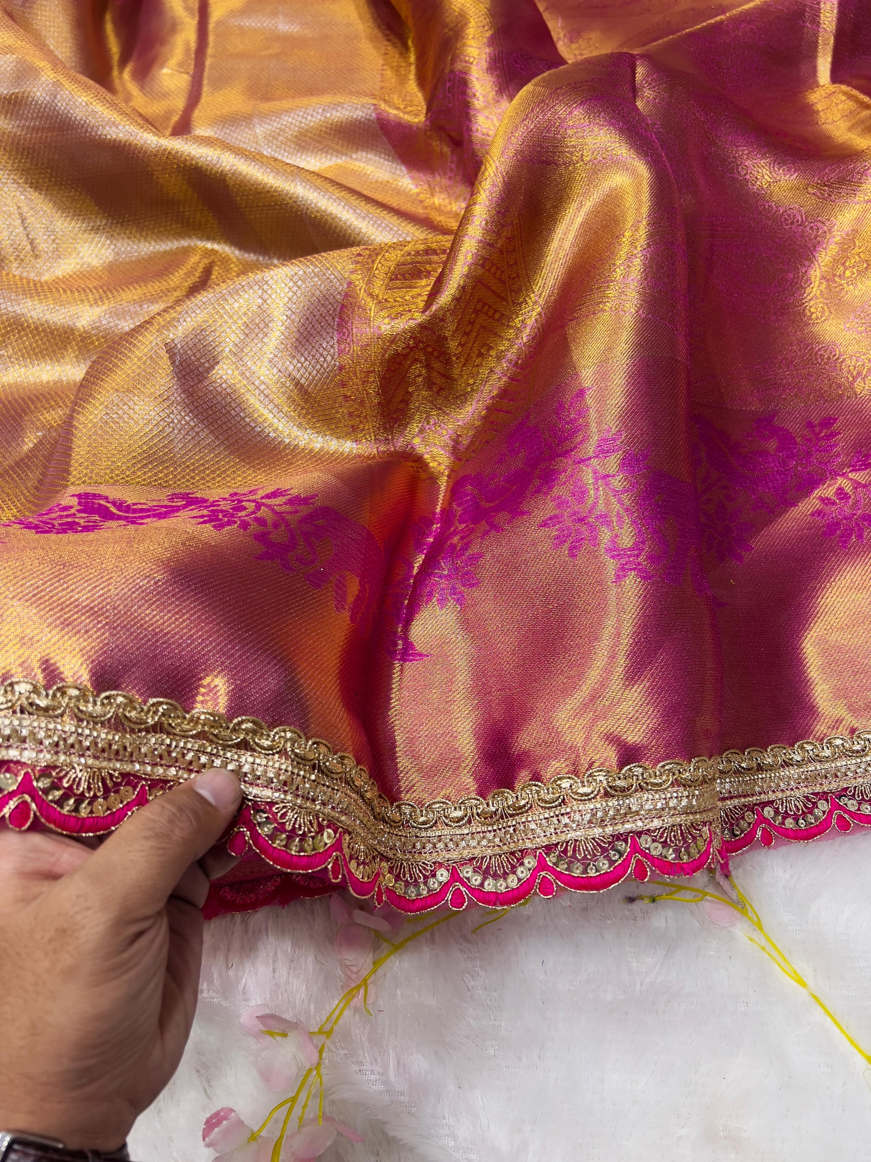 Harvest Gold Traditional Banarsi Handloom Tissue Silk Saree