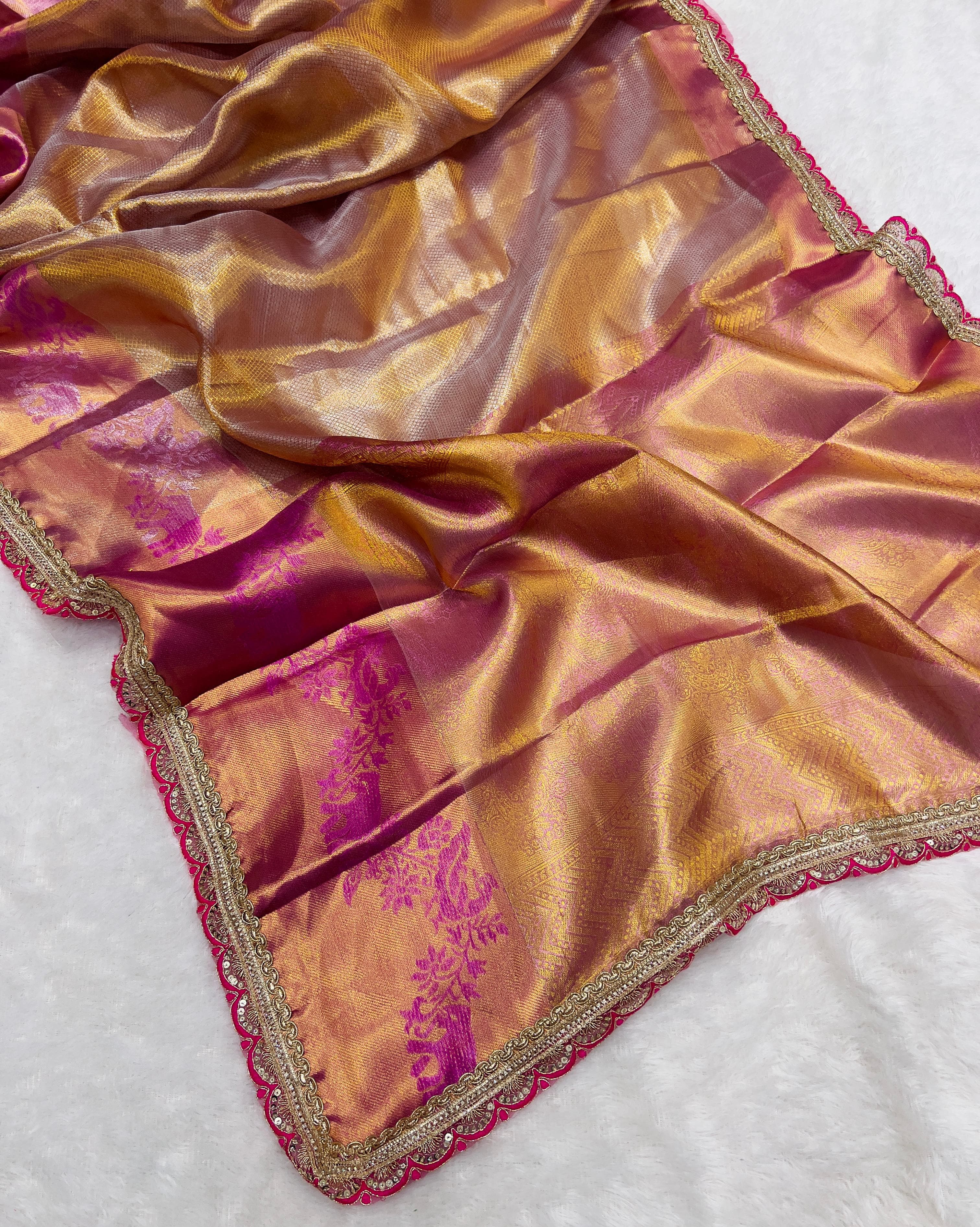 Harvest Gold Traditional Banarsi Handloom Tissue Silk Saree