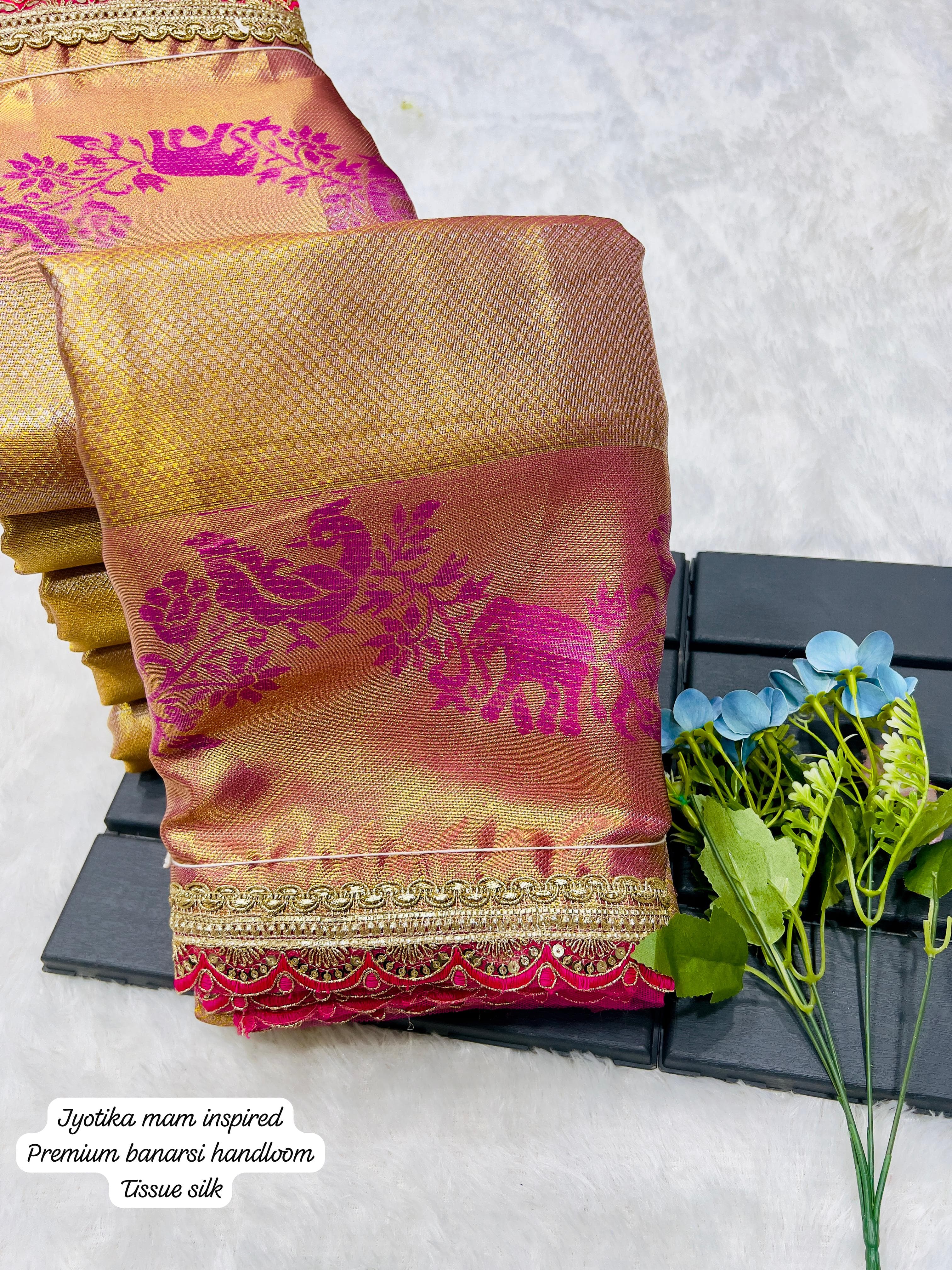 Harvest Gold Traditional Banarsi Handloom Tissue Silk Saree