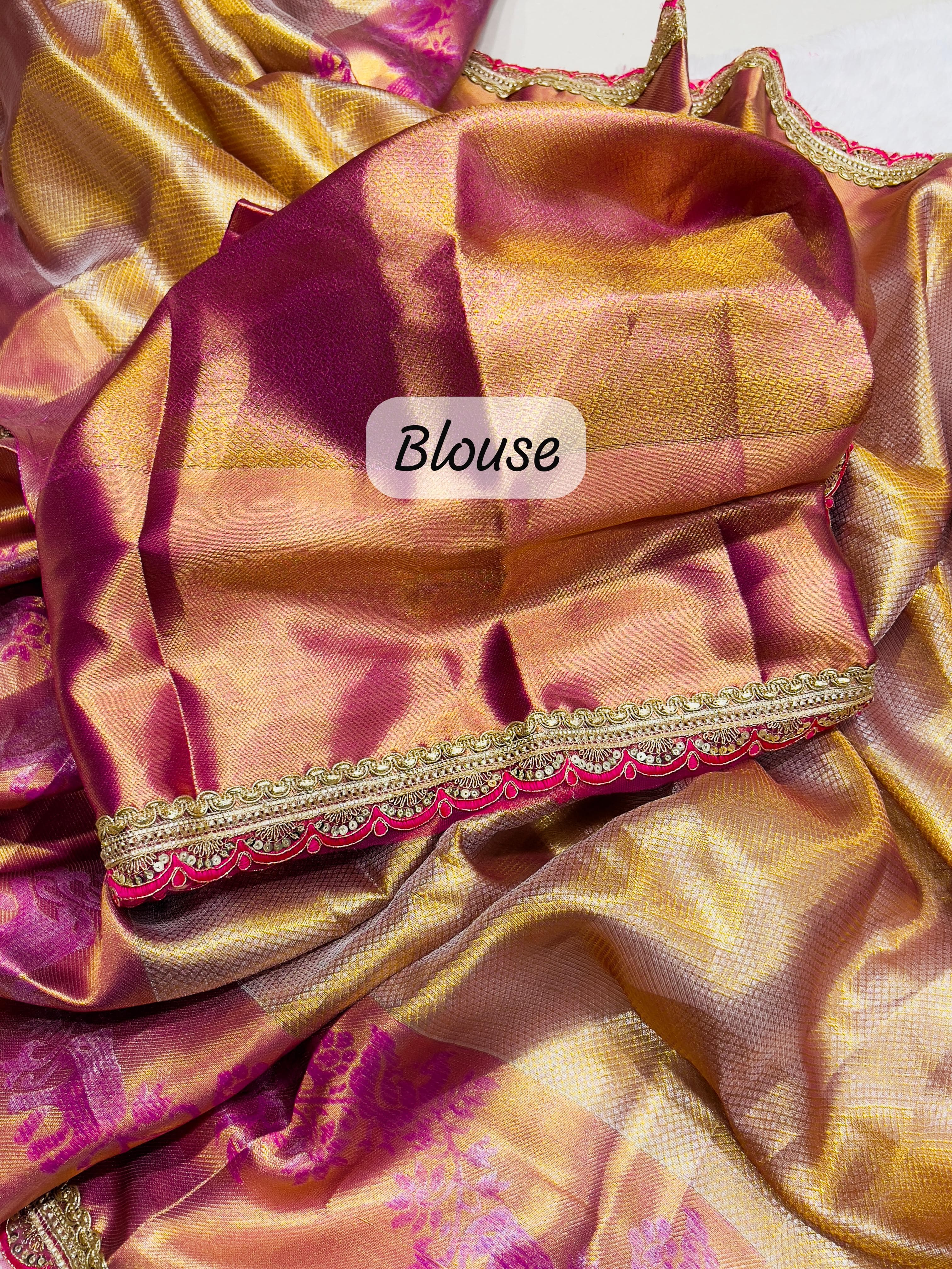 Harvest Gold Traditional Banarsi Handloom Tissue Silk Saree