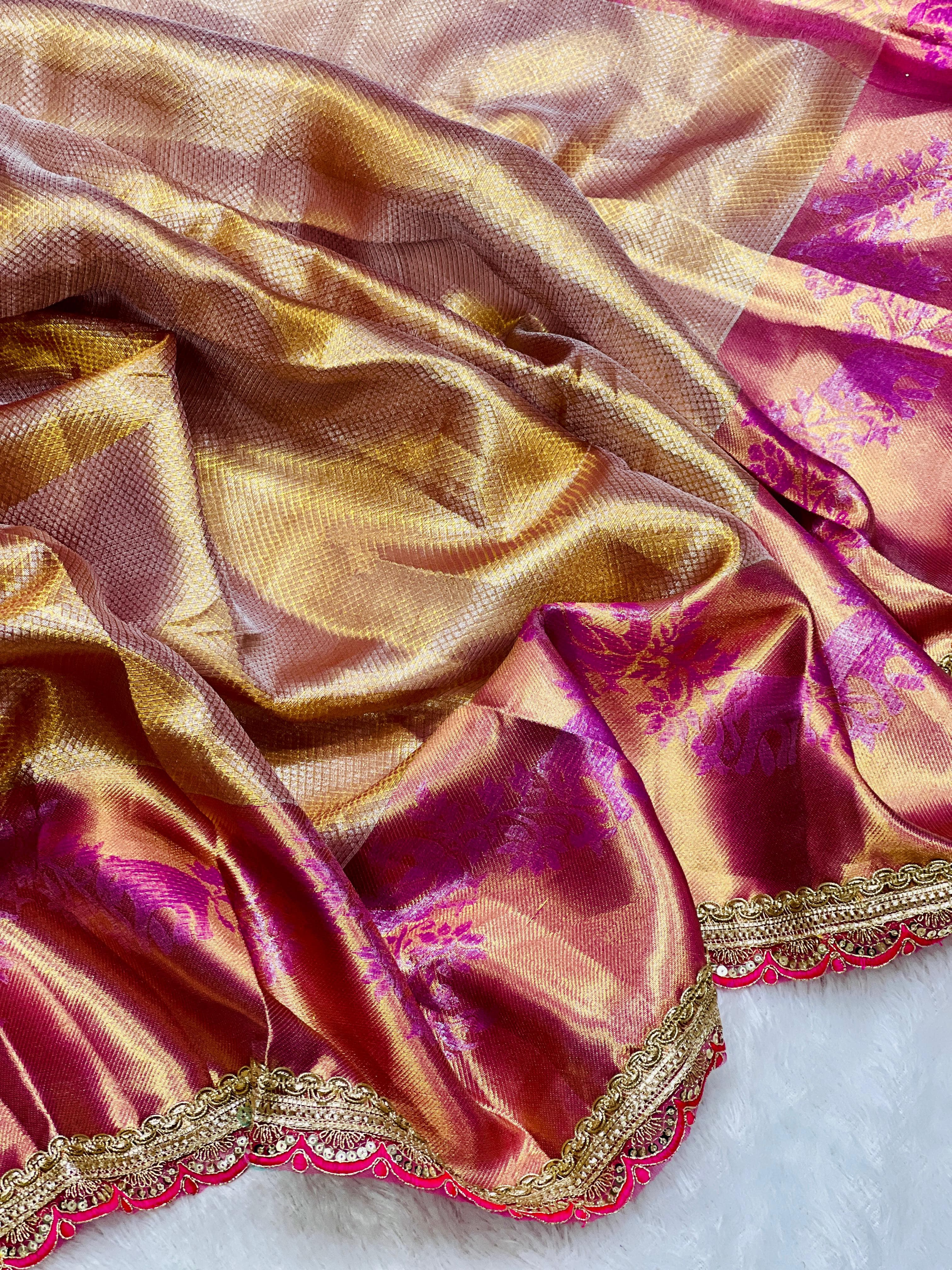 Harvest Gold Traditional Banarsi Handloom Tissue Silk Saree